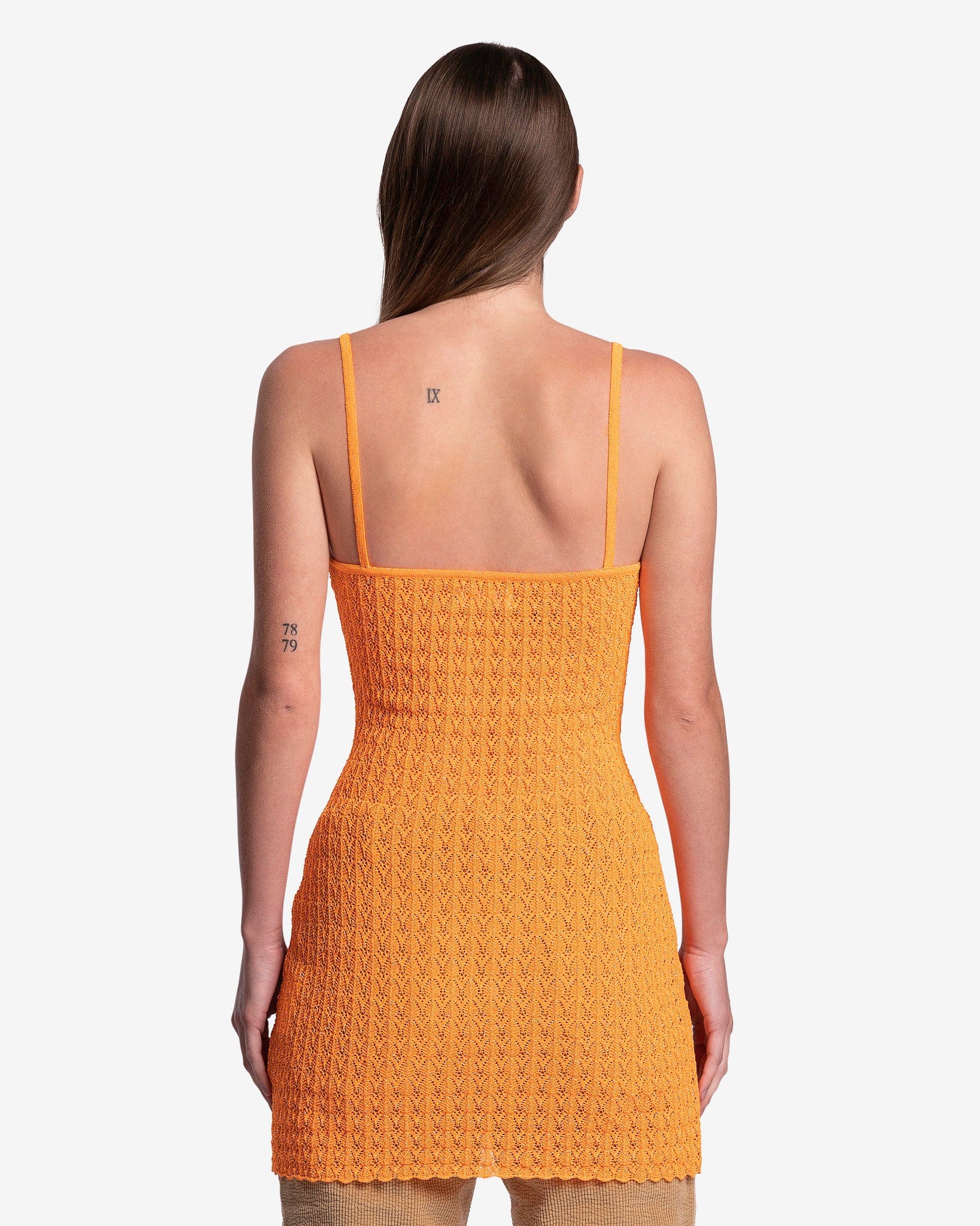 Crochet Knit Slip Dress in Orange