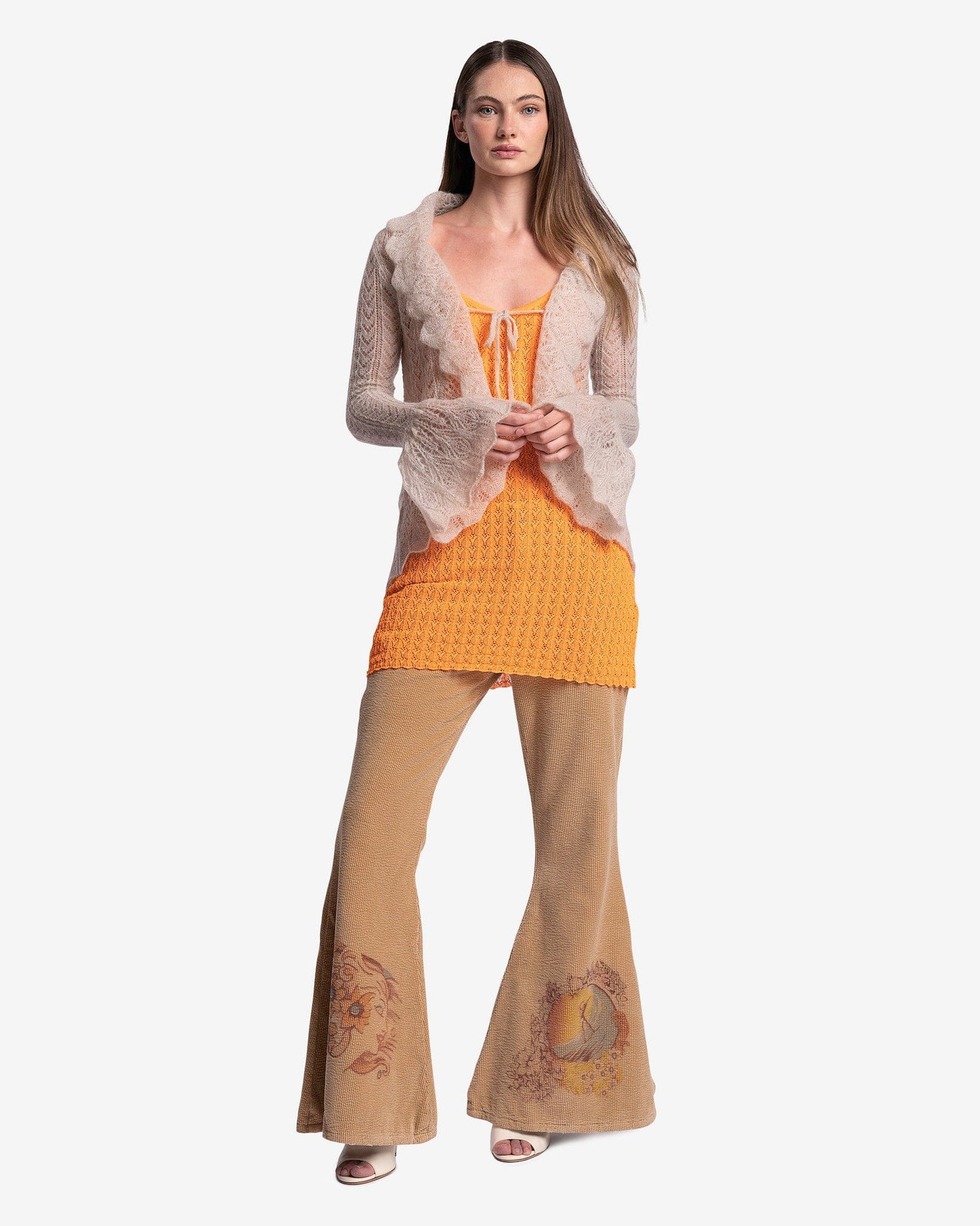 ERL Women Dresses Crochet Knit Slip Dress in Orange