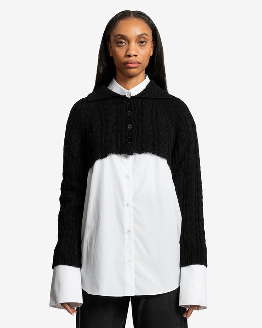 MM6 Maison Margiela Women's Sweater Cropped Cable Knit Cardigan in Black