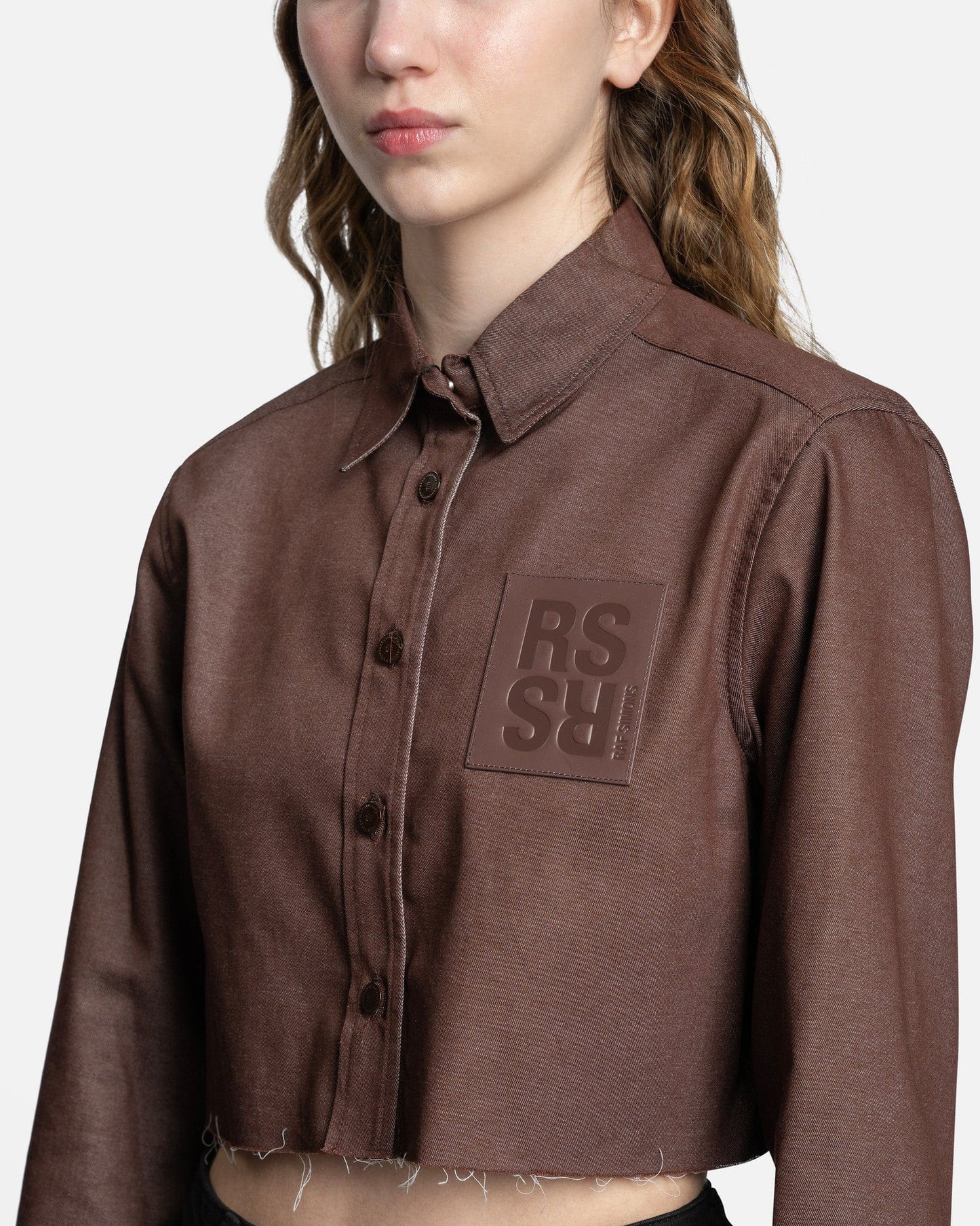 Raf Simons Women Tops Cropped Denim Shirt in Dark Brown