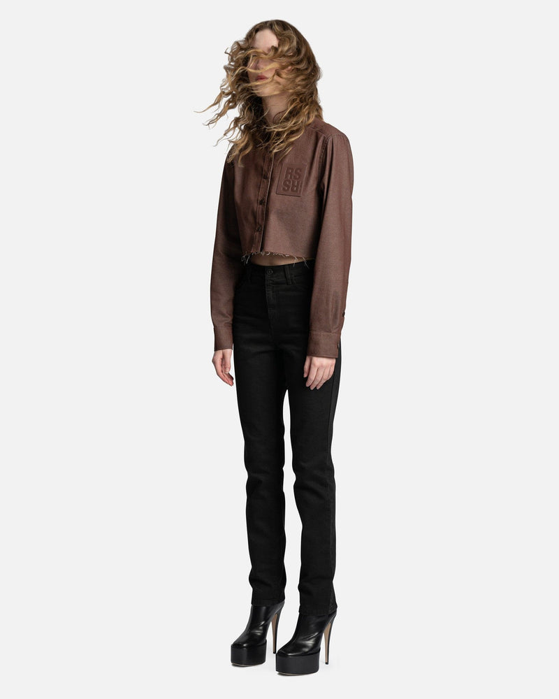 Raf Simons Women Tops Cropped Denim Shirt in Dark Brown