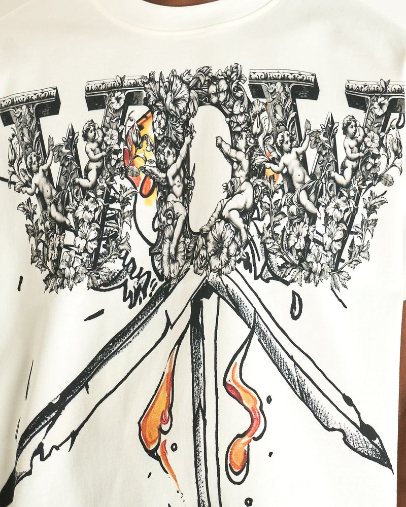 Who Decides War Men's T-shirts Crossed Heart Short Sleeve Shirt in Cloud