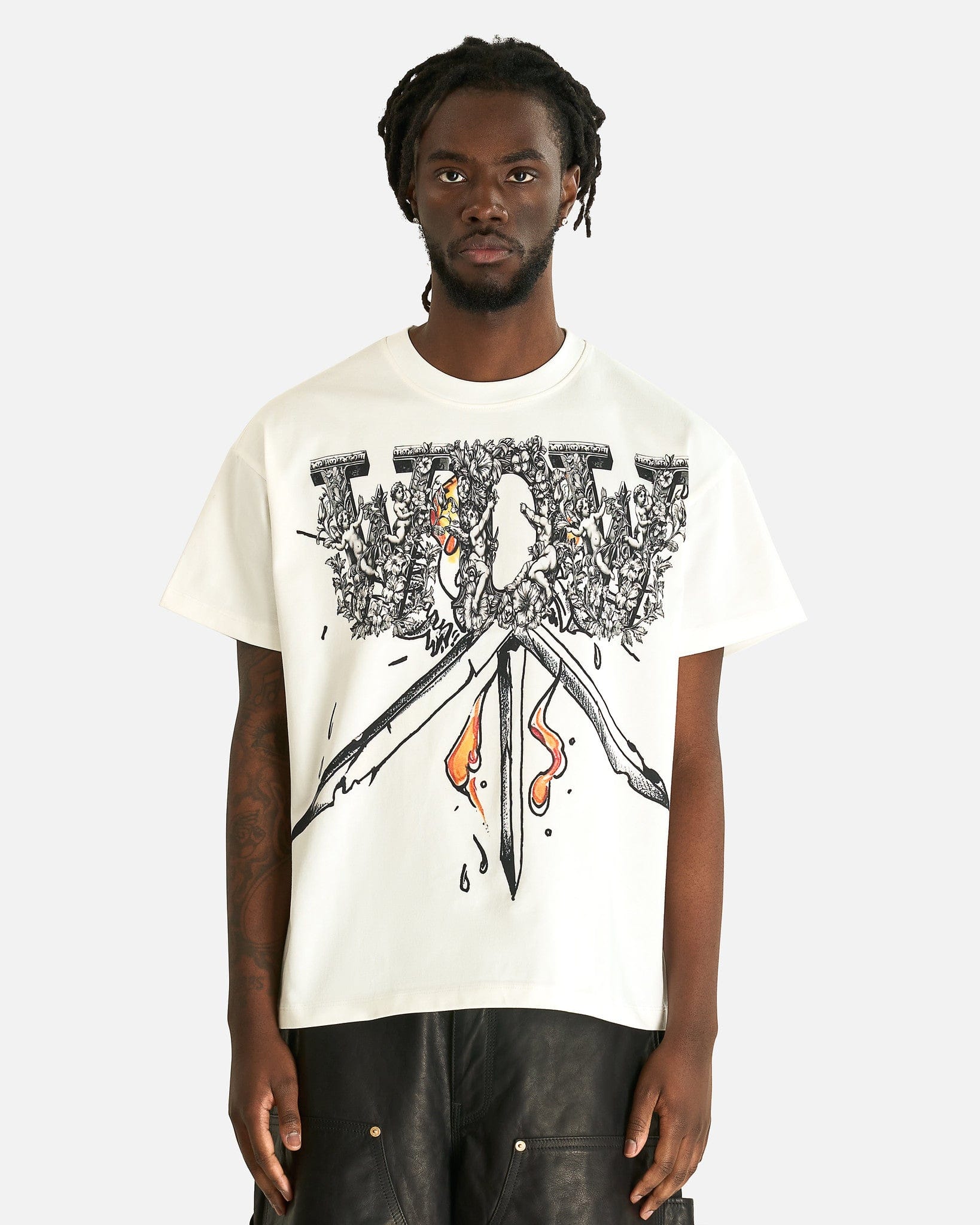 Who Decides War Men's T-shirts Crossed Heart Short Sleeve Shirt in Cloud