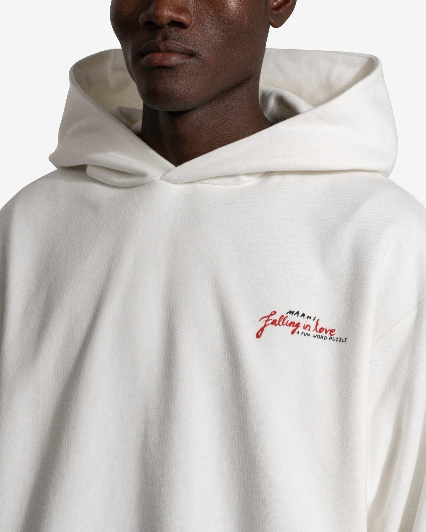 Marni Men's Sweatshirts Crossword Heart Brushed Cotton Hoodie in Stone White