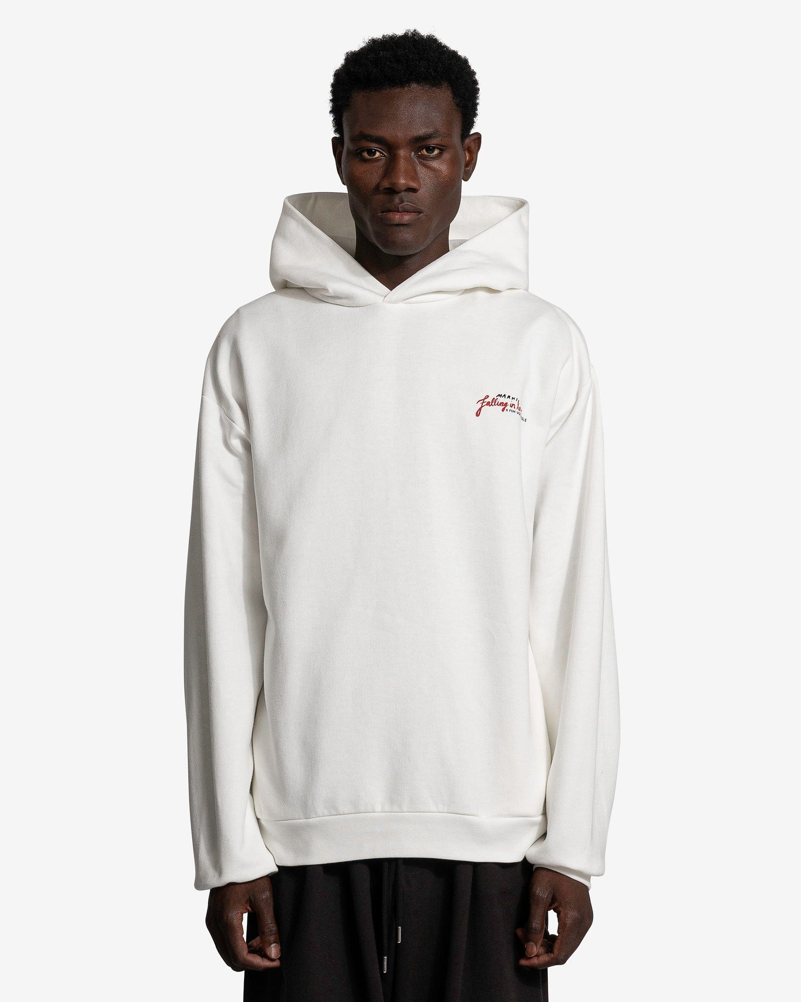 Marni Men's Sweatshirts Crossword Heart Brushed Cotton Hoodie in Stone White
