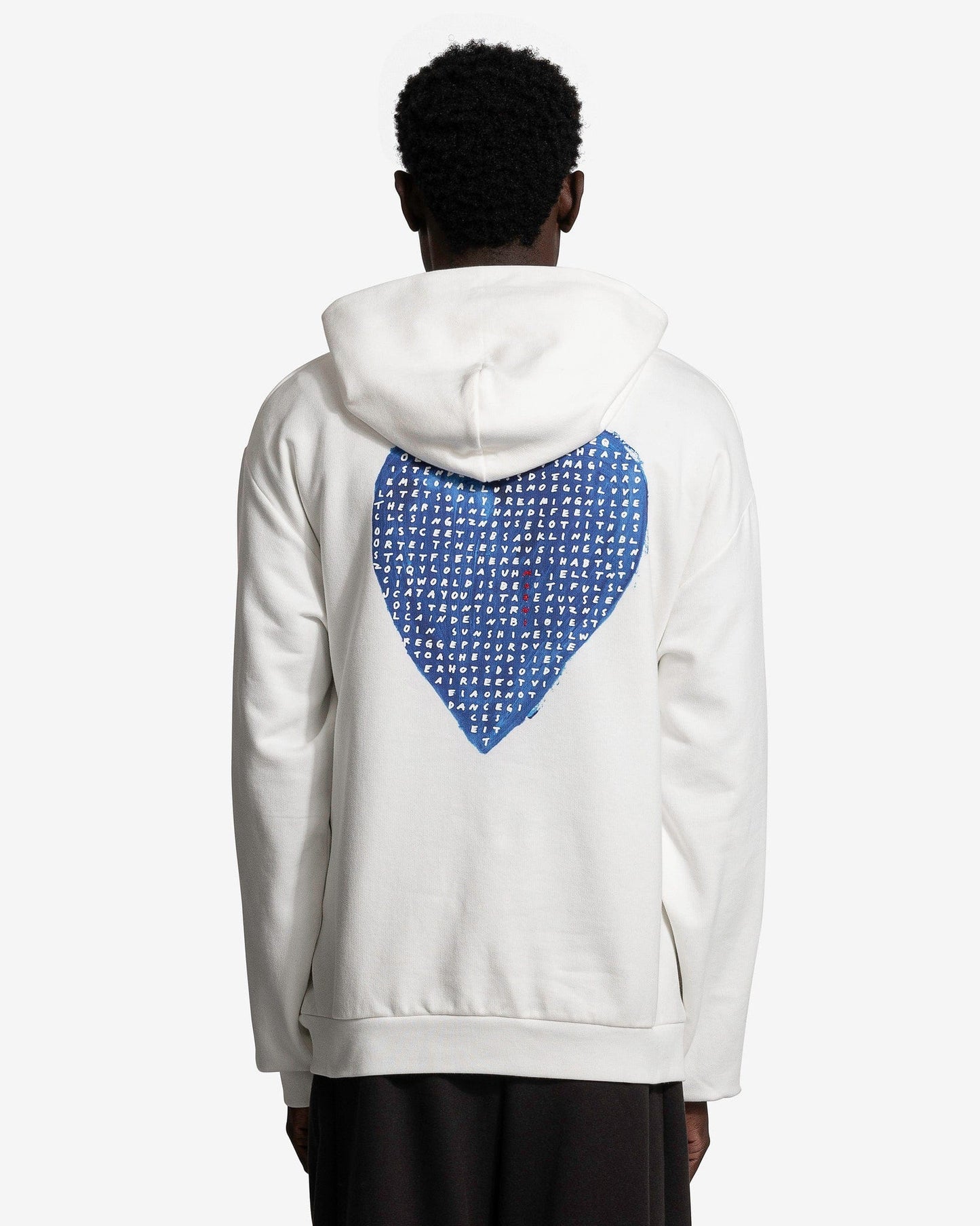 Marni Men's Sweatshirts Crossword Heart Brushed Cotton Hoodie in Stone White