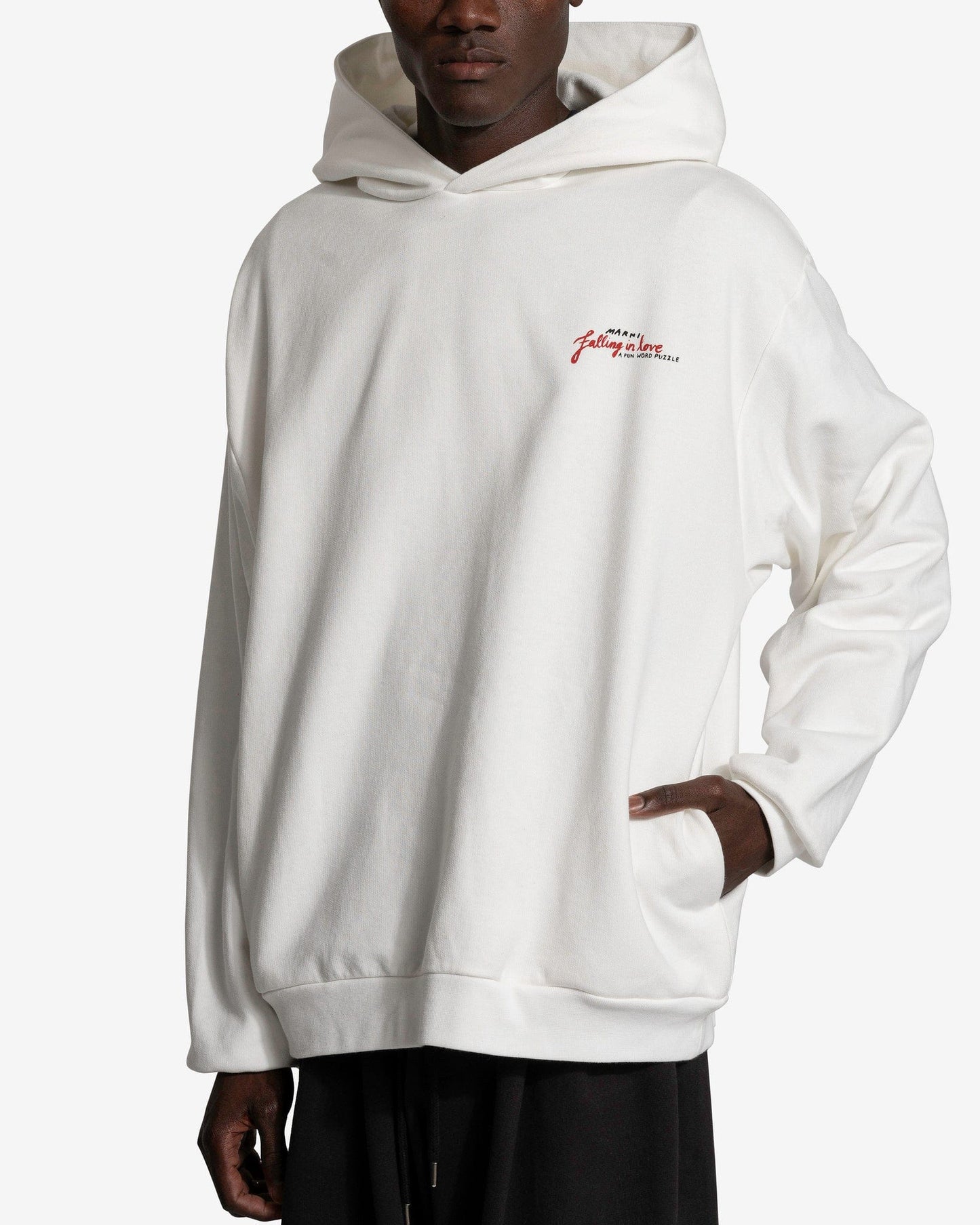 Marni Men's Sweatshirts Crossword Heart Brushed Cotton Hoodie in Stone White