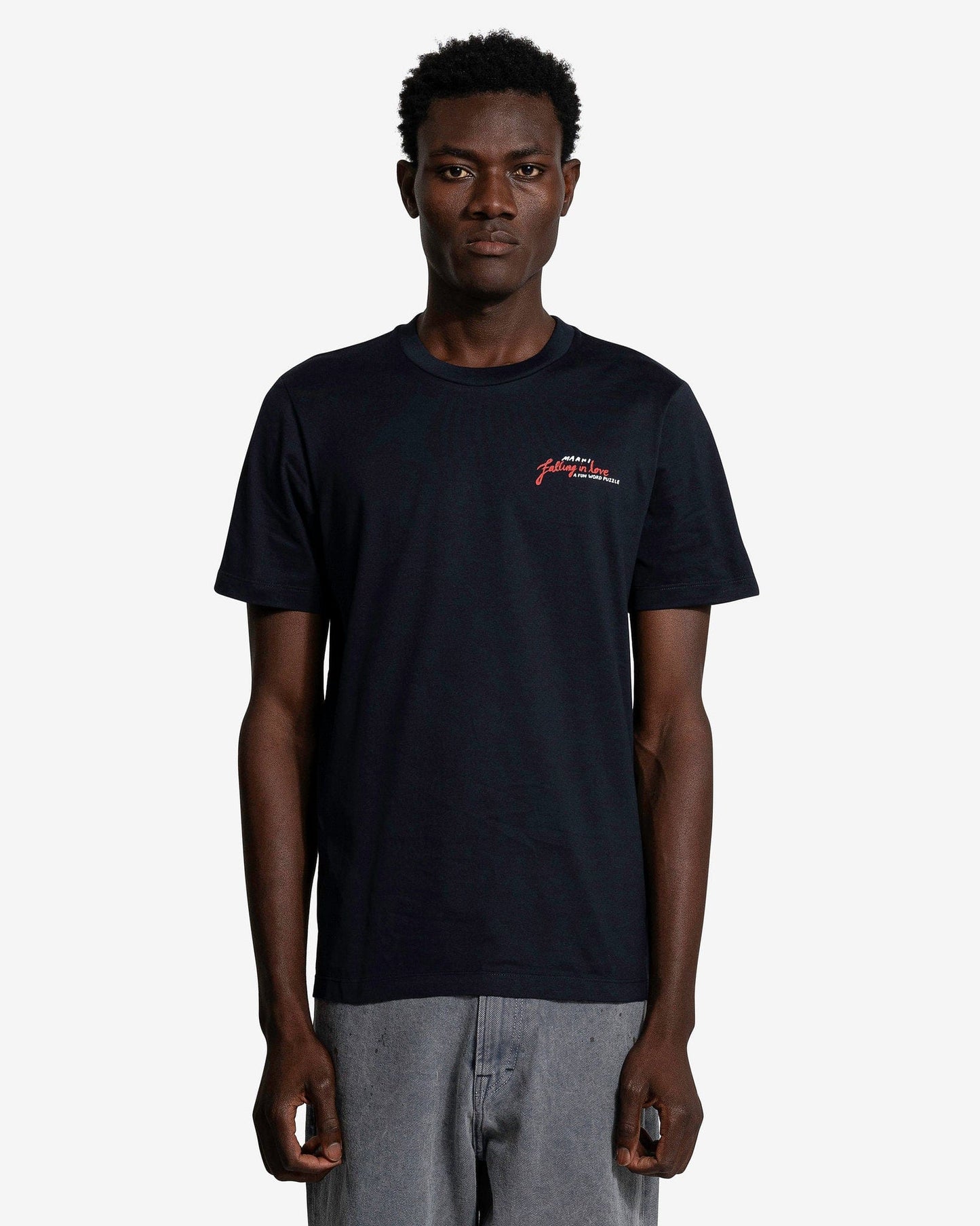 Marni Men's T-Shirt Crossword Heart T-Shirt in Blue/Black