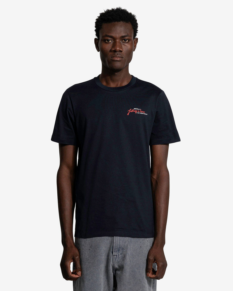 Marni Men's T-Shirt Crossword Heart T-Shirt in Blue/Black