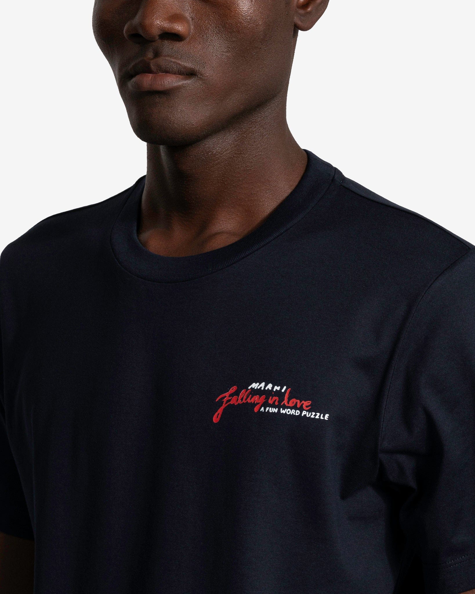 Marni Men's T-Shirt Crossword Heart T-Shirt in Blue/Black