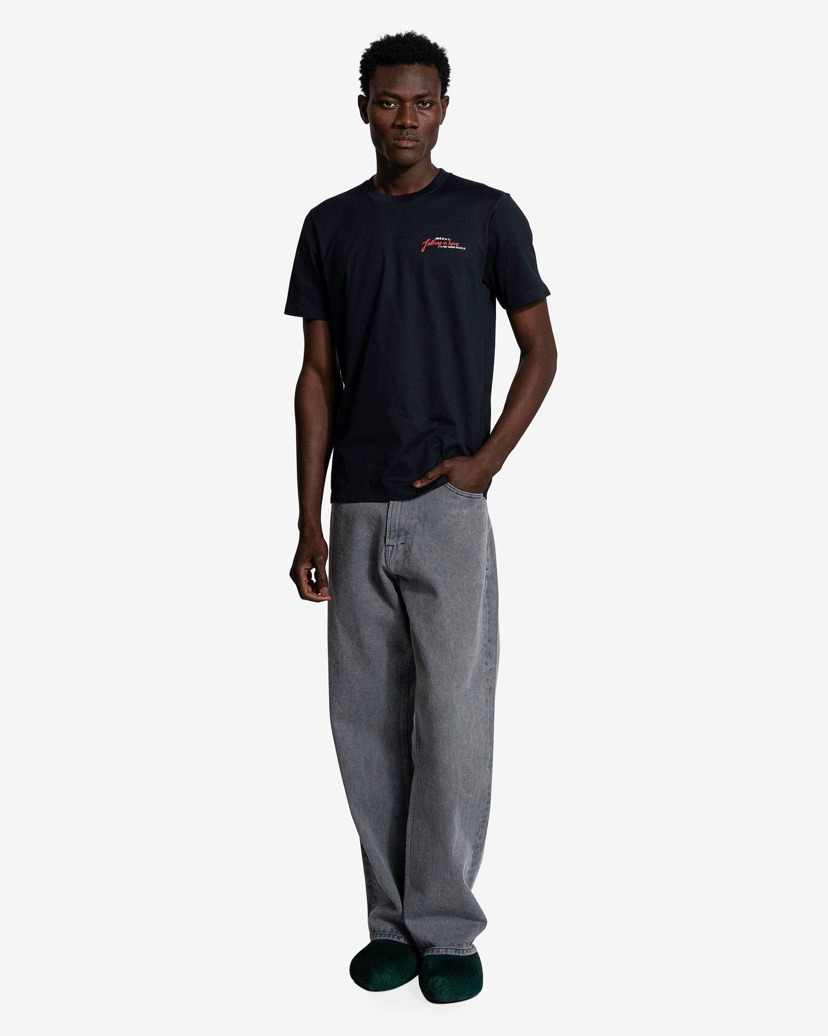 Marni Men's T-Shirt Crossword Heart T-Shirt in Blue/Black