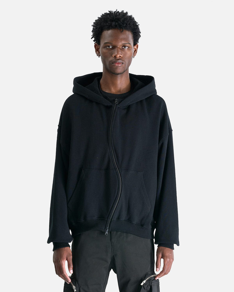 FFFPOSTALSERVICE Men's Jackets Curved Zip-Up Round Hem Hoodie in Black