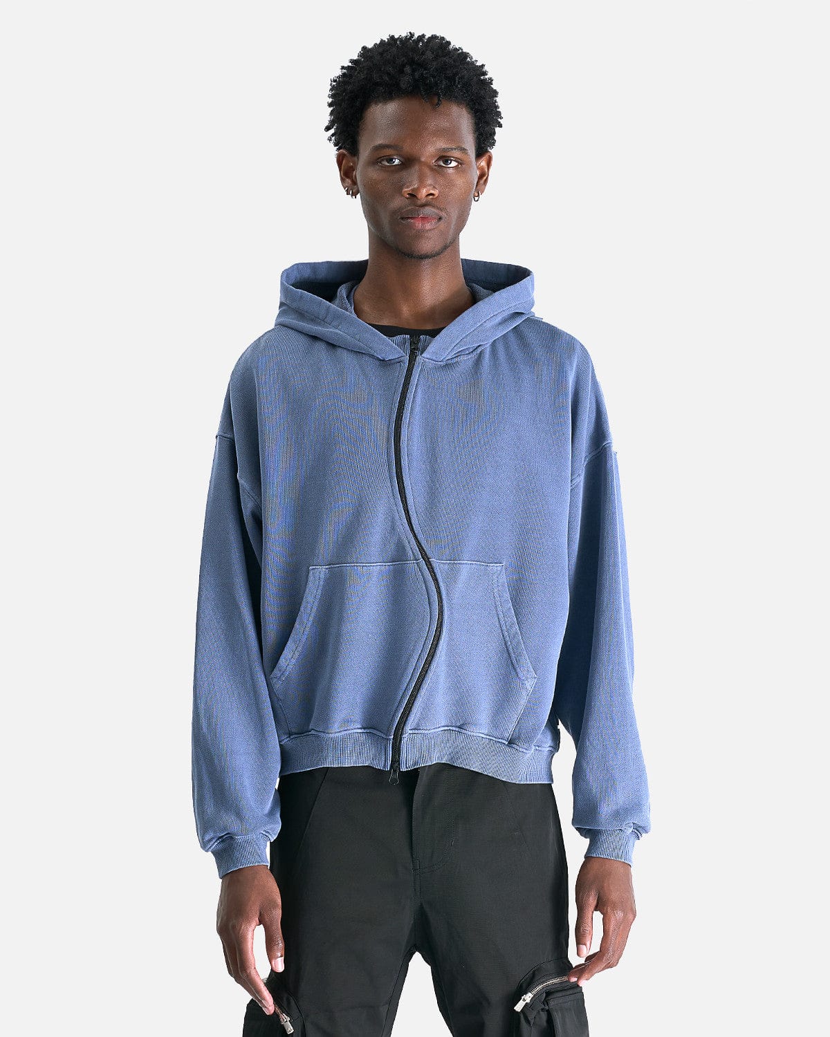 FFFPOSTALSERVICE Men's Jackets Curved Zip-Up Round Hem Hoodie in Ghost Lilac