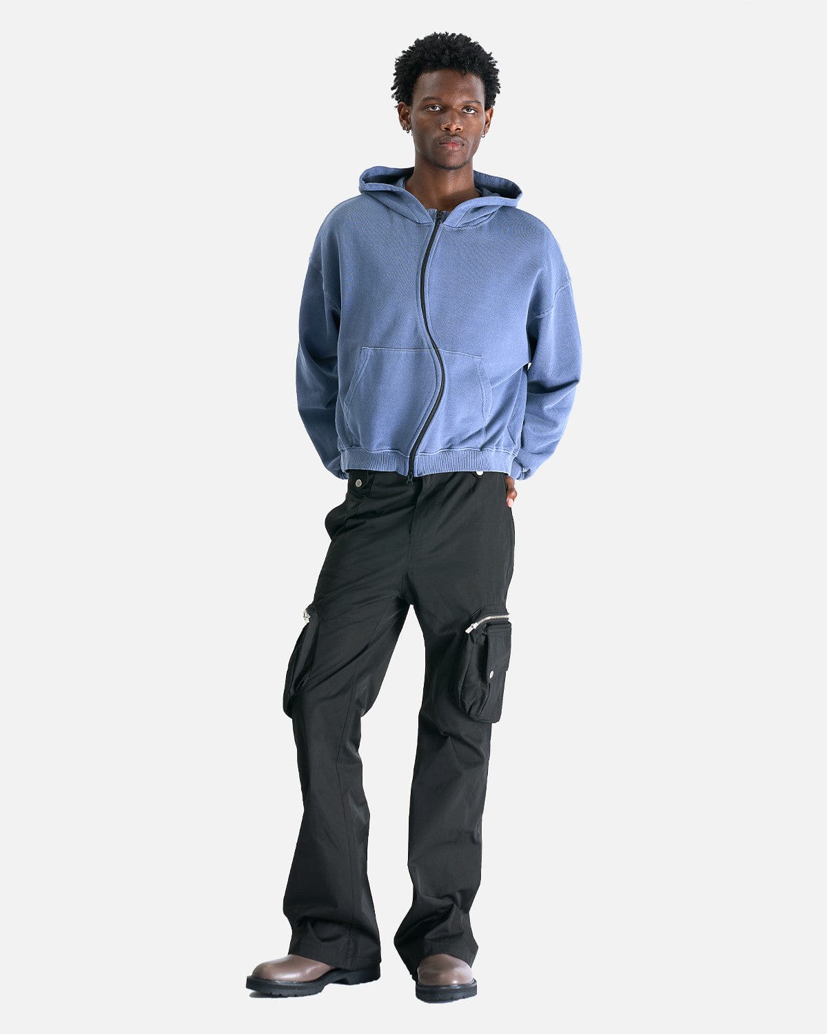 FFFPOSTALSERVICE Men's Jackets Curved Zip-Up Round Hem Hoodie in Ghost Lilac