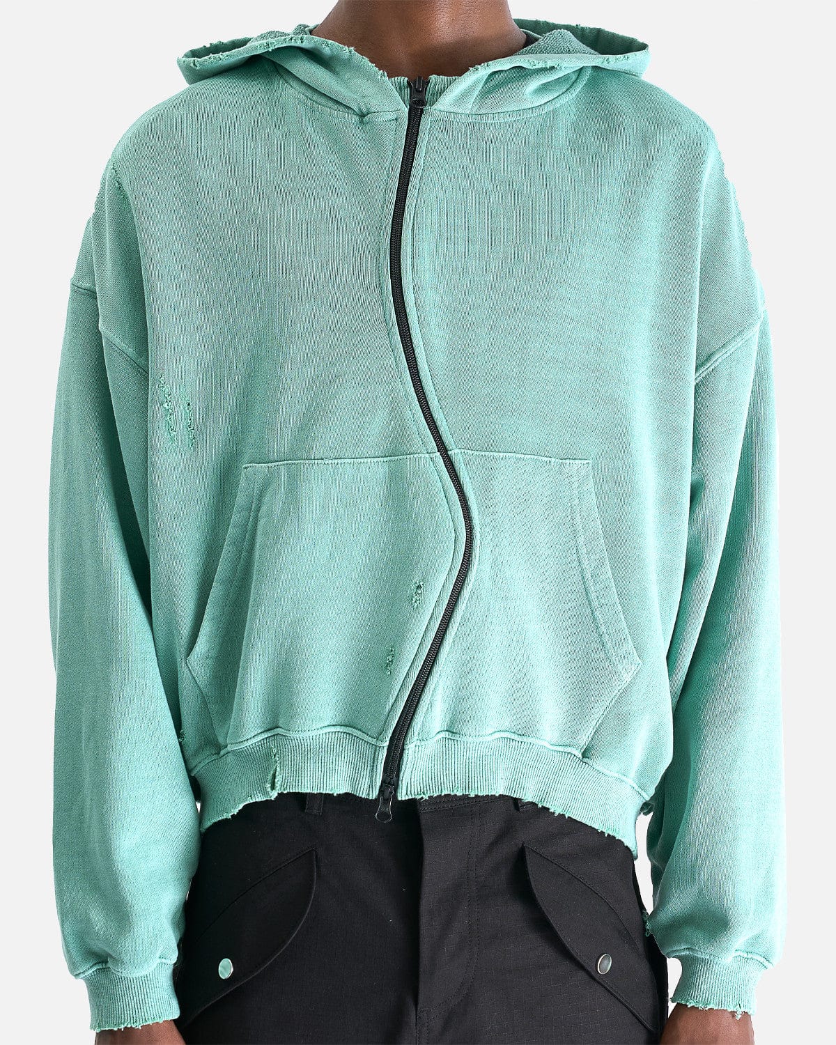 FFFPOSTALSERVICE Men's Jackets Curved Zip-Up Round Hem Hoodie in Tokyo Green