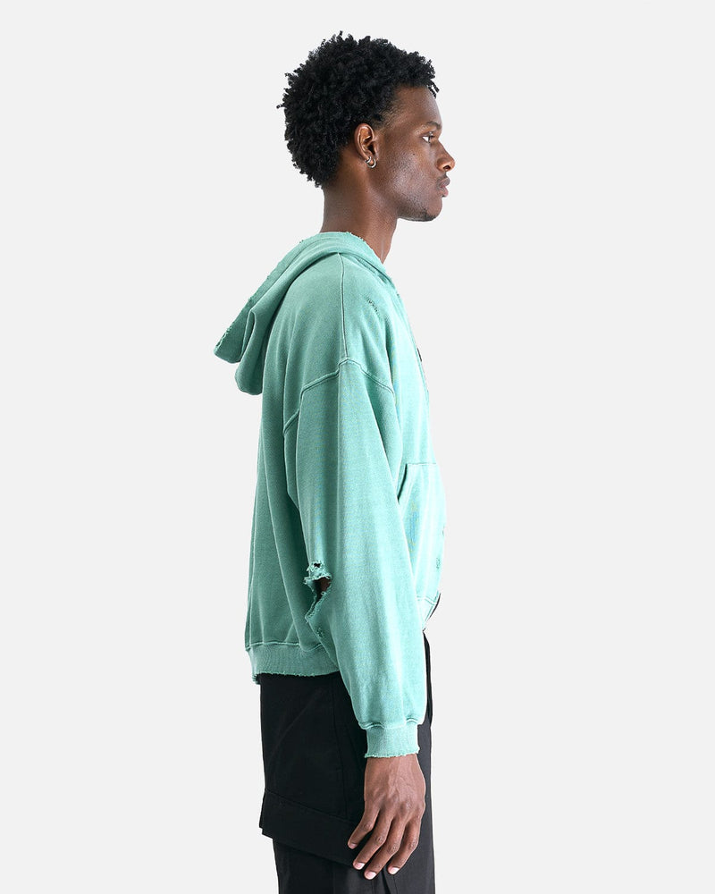 FFFPOSTALSERVICE Men's Jackets Curved Zip-Up Round Hem Hoodie in Tokyo Green