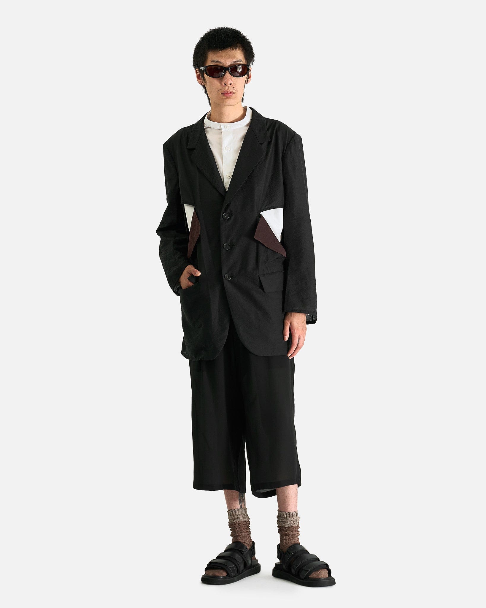 Yohji Yamamoto Pour Homme black silk triangle patterned neck tie