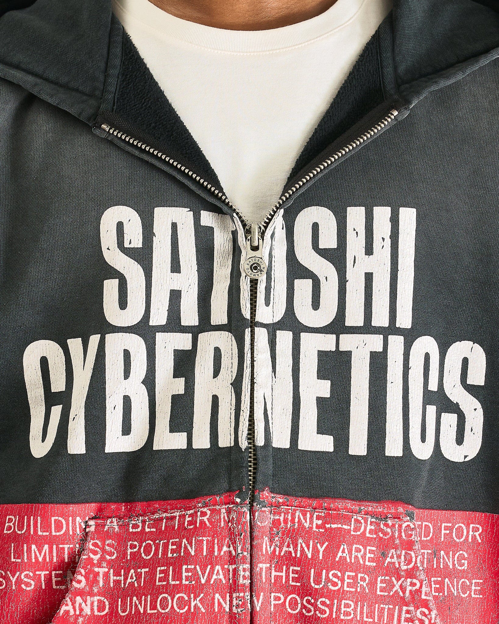 Satoshi Nakamoto Men's Sweatshirts Cybernetics Zip Up Hoodie in Washed Black