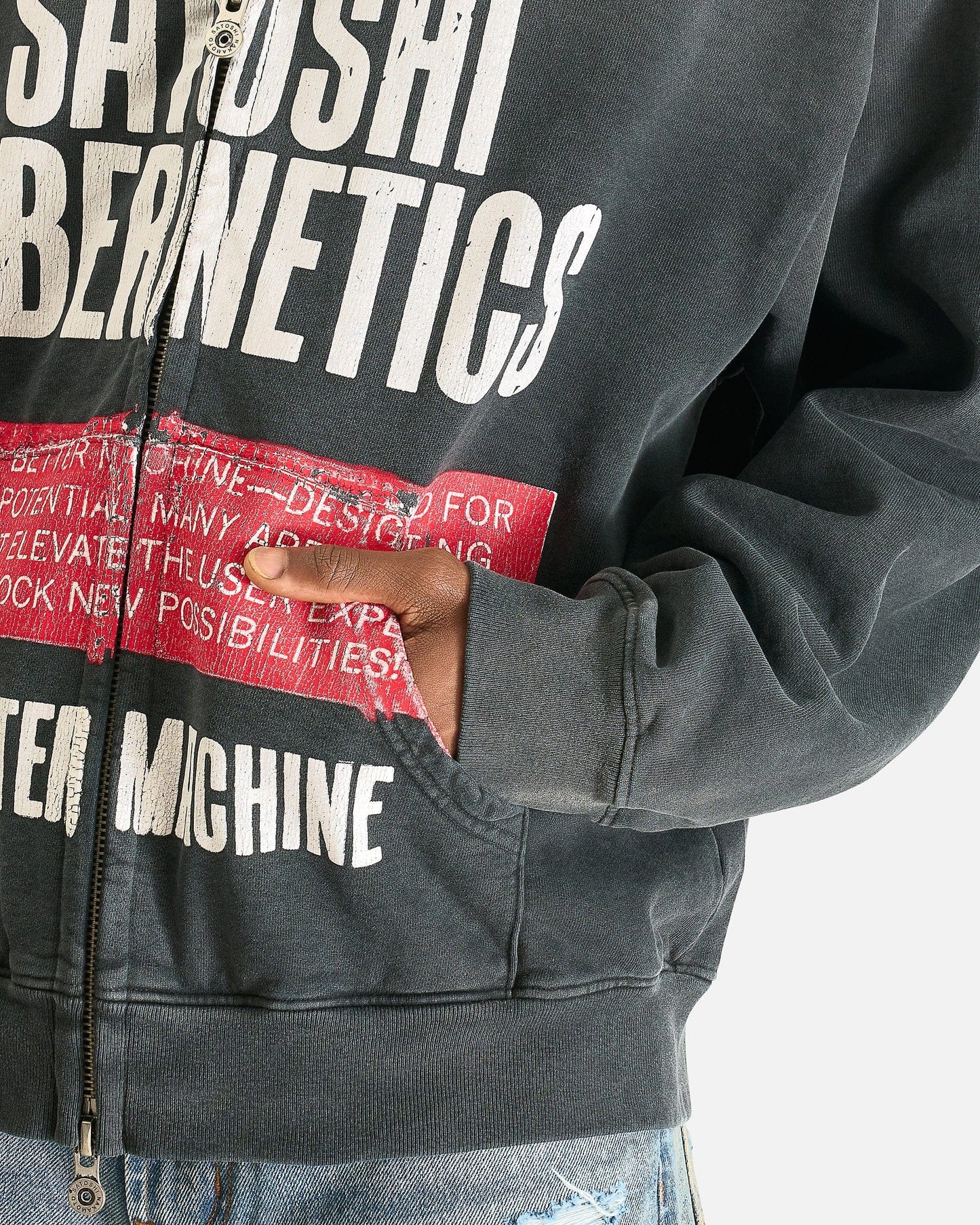 Satoshi Nakamoto Men's Sweatshirts Cybernetics Zip Up Hoodie in Washed Black