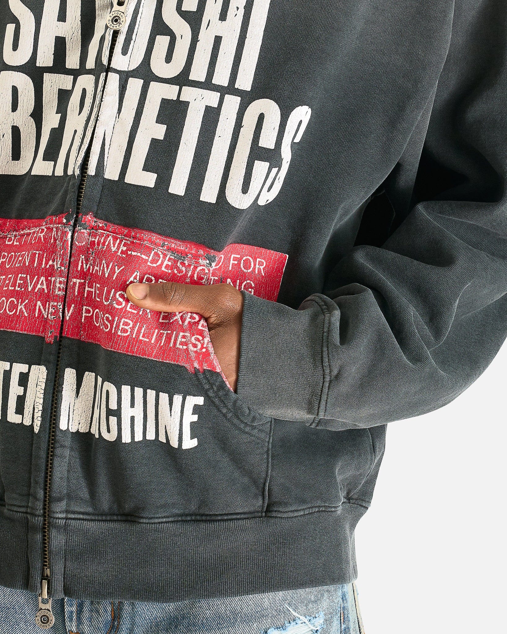 Satoshi Nakamoto Men's Sweatshirts Cybernetics Zip Up Hoodie in Washed Black