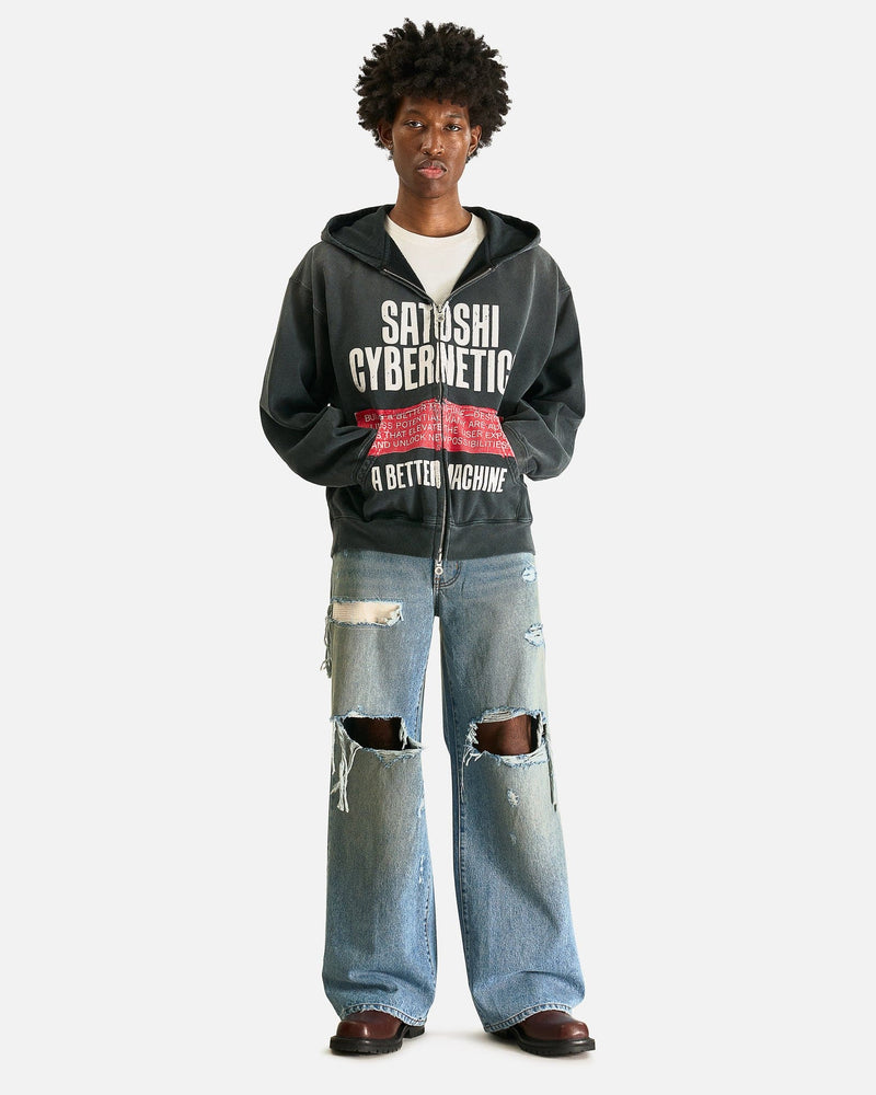 Satoshi Nakamoto Men's Sweatshirts Cybernetics Zip Up Hoodie in Washed Black