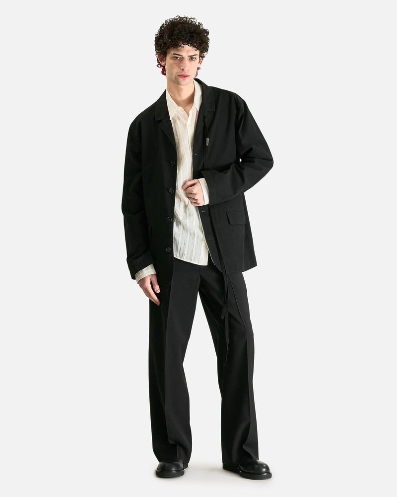 Ann Demeulemeester Men's Pants Cyrus Asymmetric Waistband Wide Leg Trousers in Black