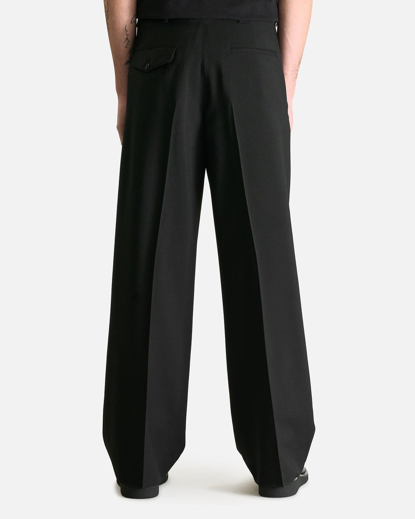 Ann Demeulemeester Men's Pants Cyrus Asymmetric Waistband Wide Leg Trousers in Black