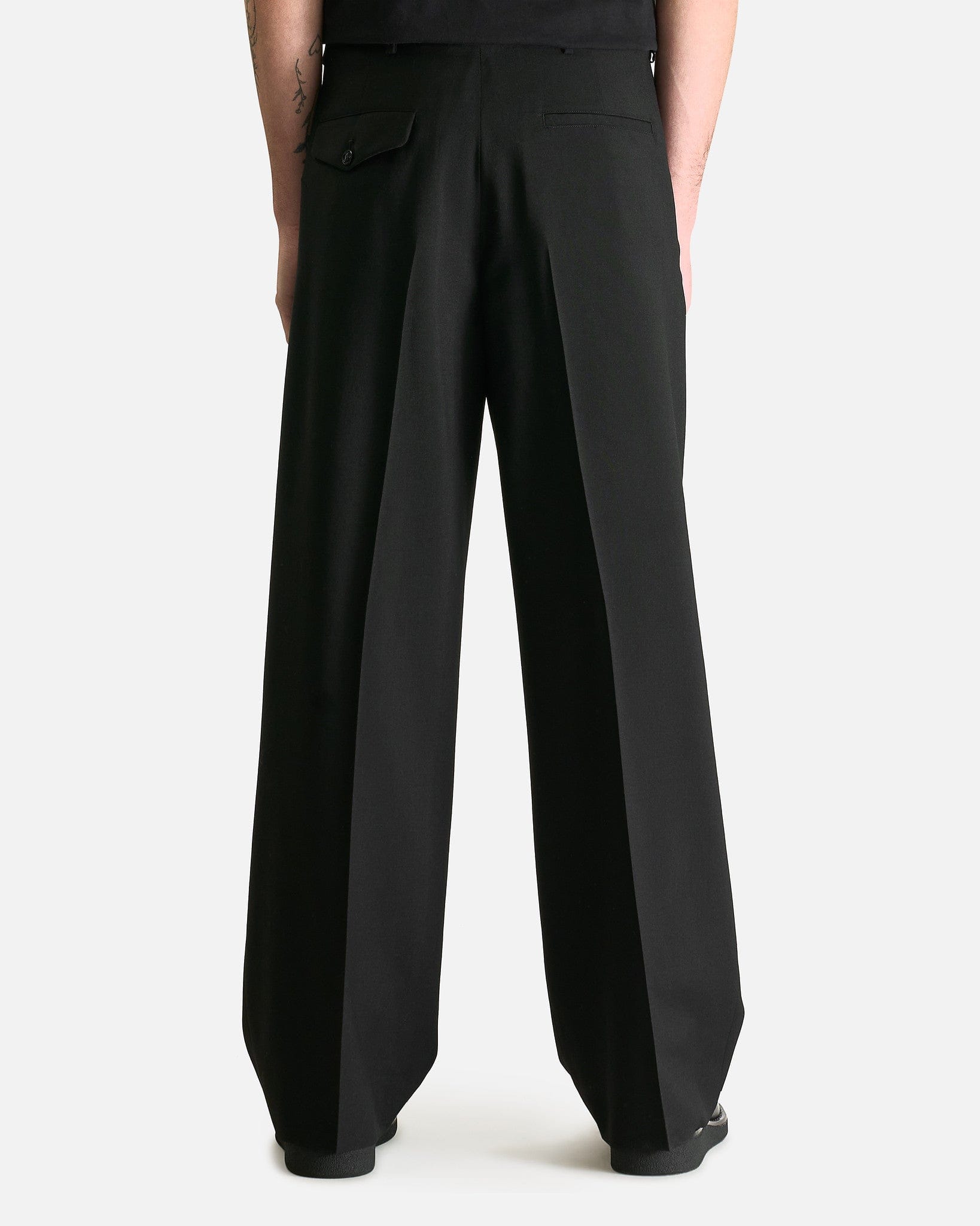 Ann Demeulemeester Men's Pants Cyrus Asymmetric Waistband Wide Leg Trousers in Black
