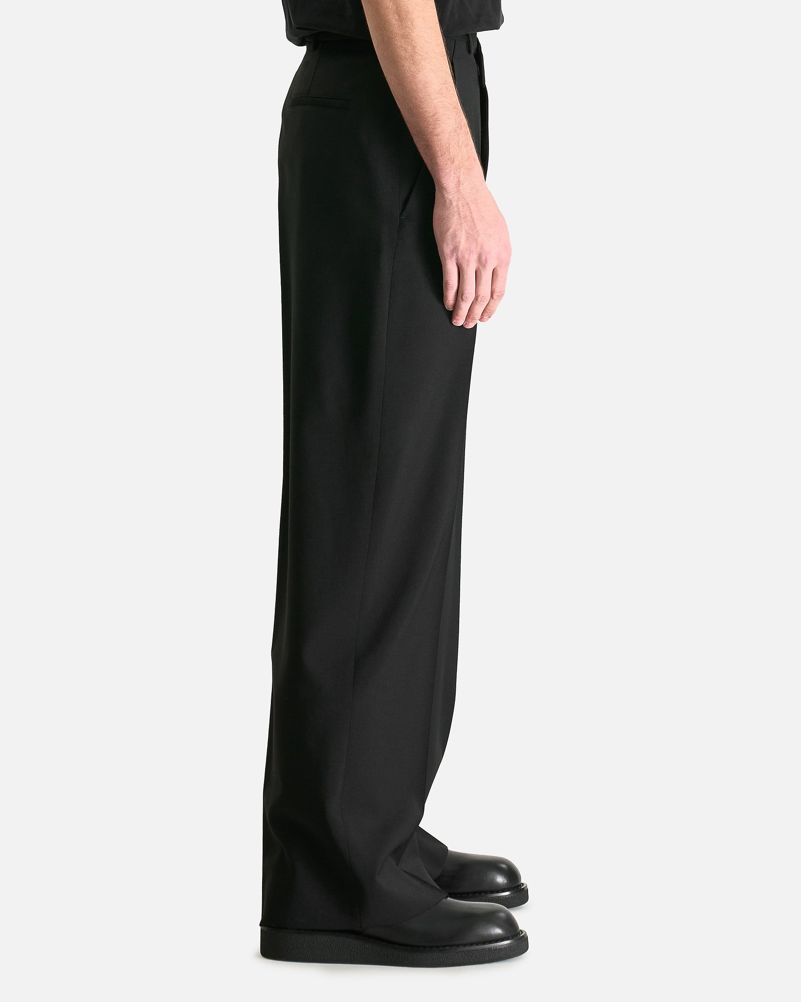 Ann Demeulemeester Men's Pants Cyrus Asymmetric Waistband Wide Leg Trousers in Black