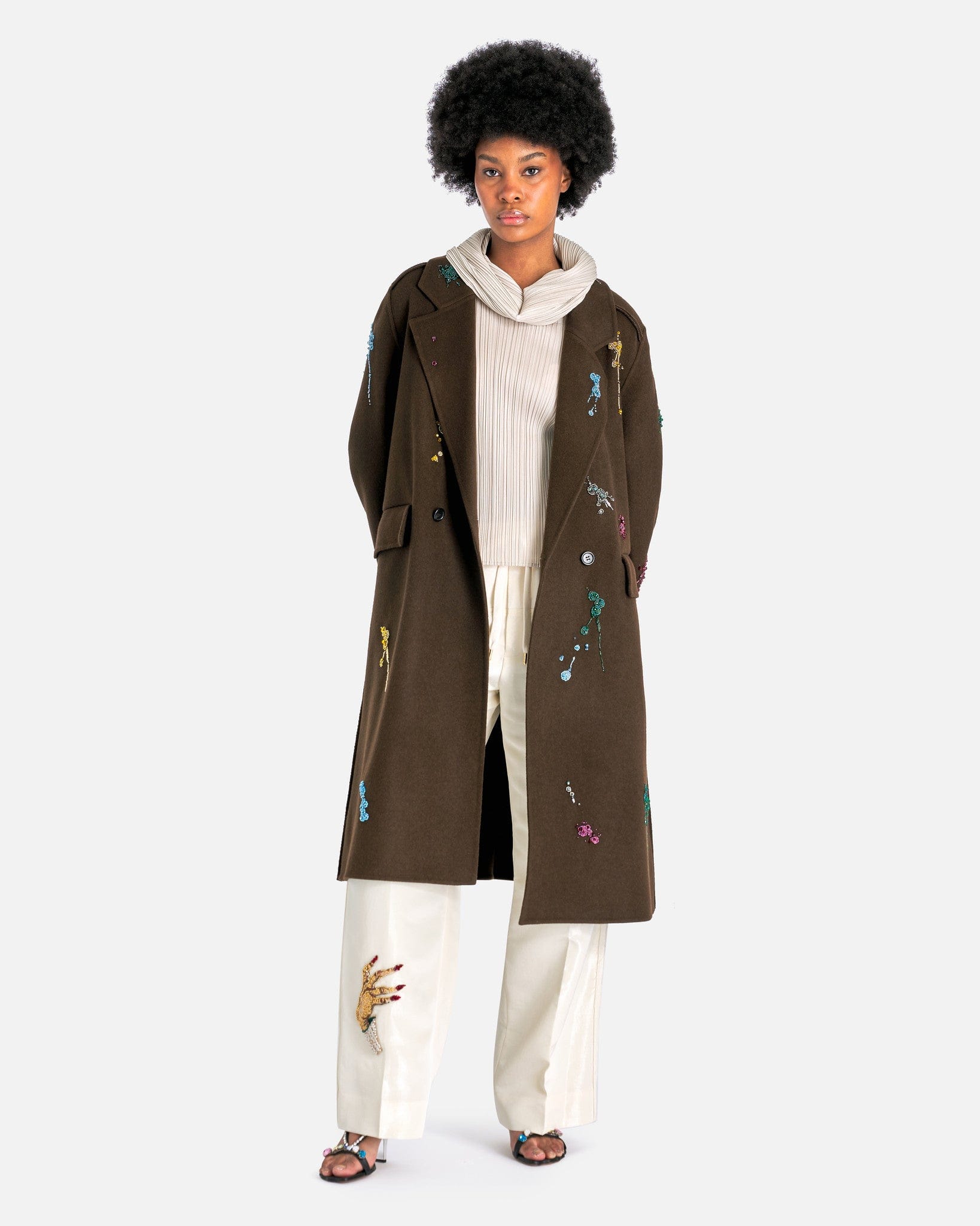 UNDERCOVER Women Pants D-Hand Embroidered Suit Pants in Ivory