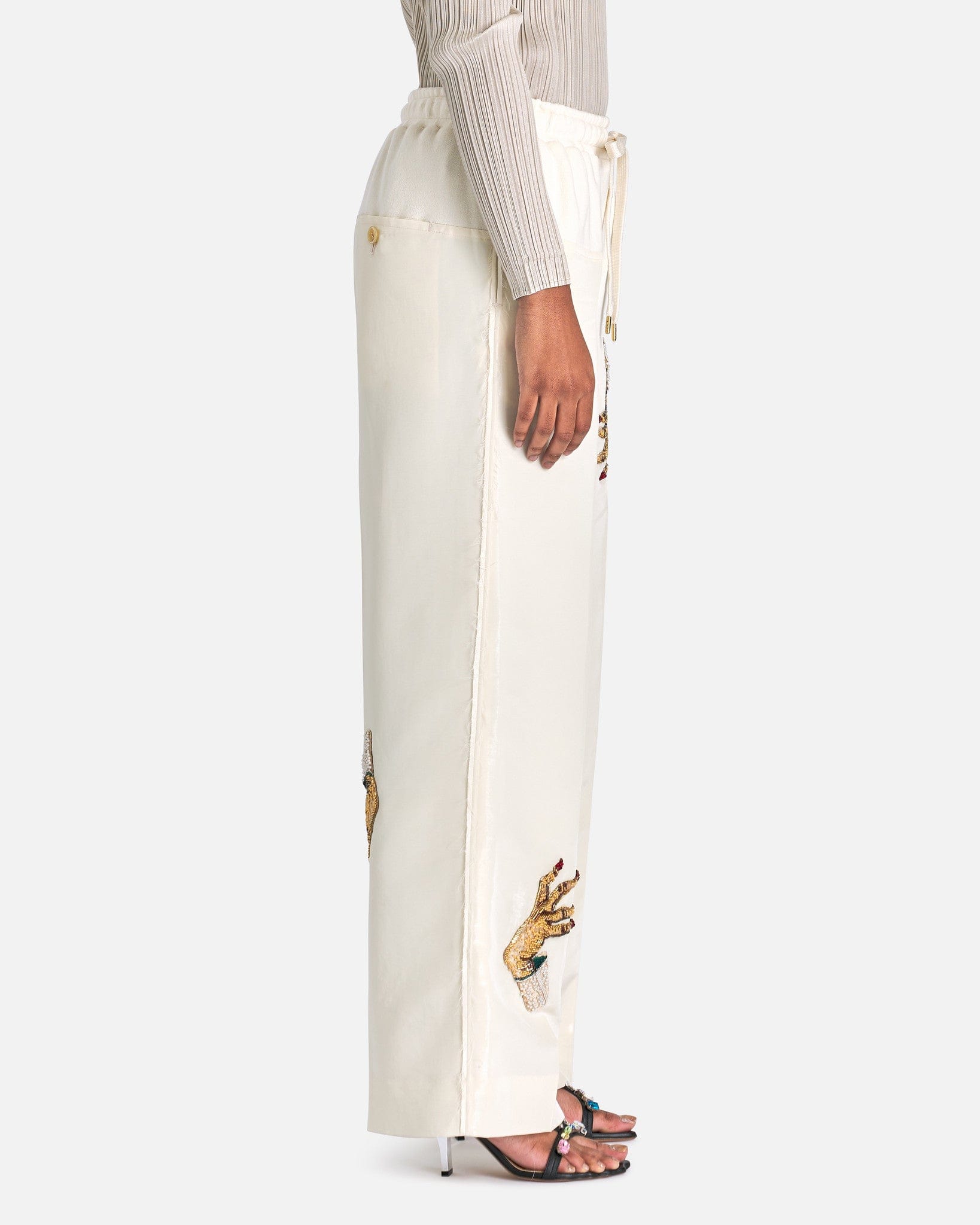 UNDERCOVER Women Pants D-Hand Embroidered Suit Pants in Ivory