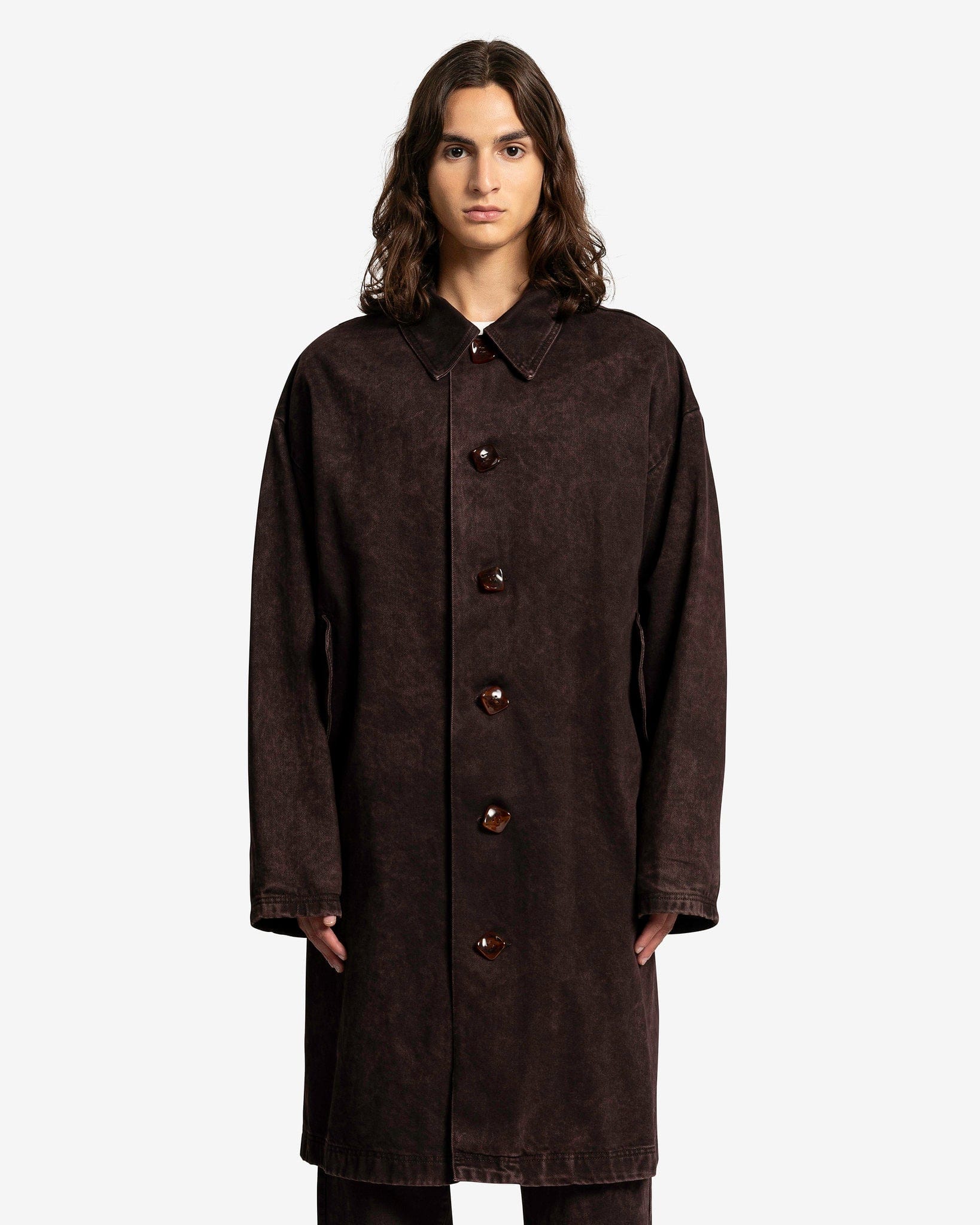 NAMACHEKO Men's Coat Dagworth Denim Coat in Sky Magic Bordeaux/Frosted Umber