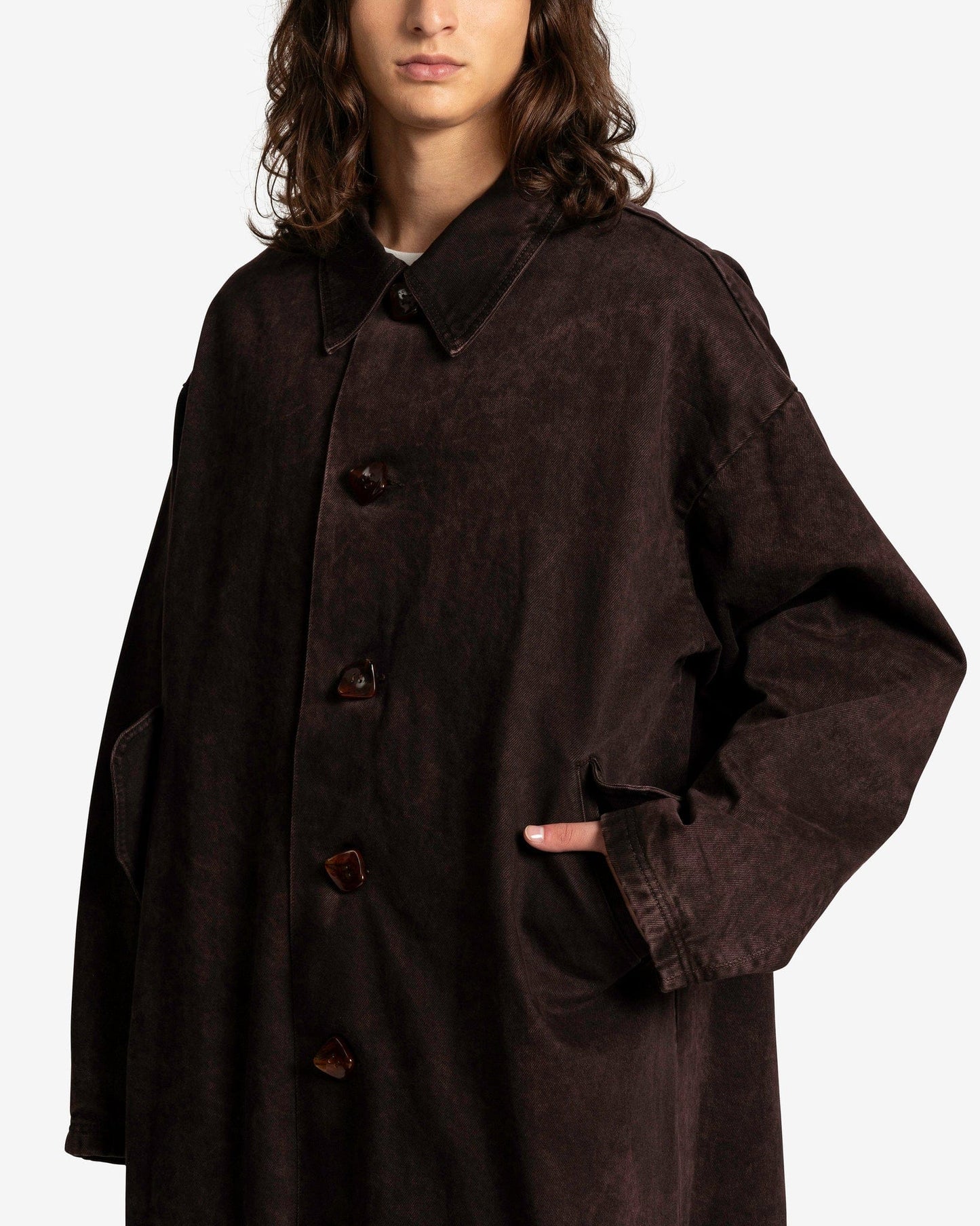 NAMACHEKO Men's Coat Dagworth Denim Coat in Sky Magic Bordeaux/Frosted Umber