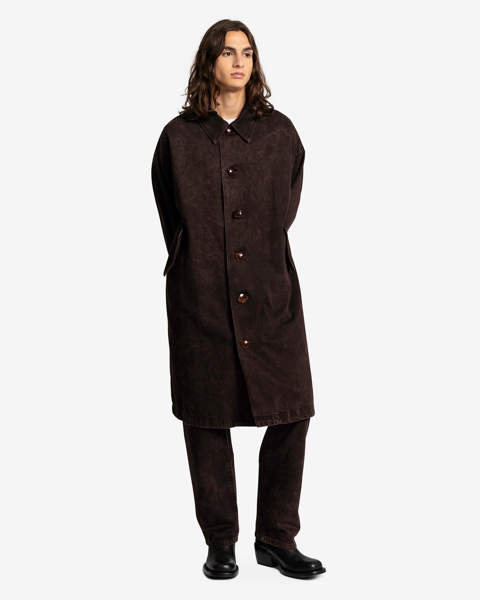NAMACHEKO Men's Coat Dagworth Denim Coat in Sky Magic Bordeaux/Frosted Umber