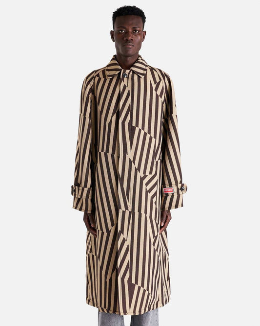KENZO Men's Coat Dazzle Stripe Overcoat in Dark Brown