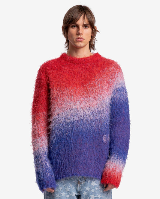 ERL Men's Sweater Degrade V-Neck Knit Sweater in Blue/Red/White