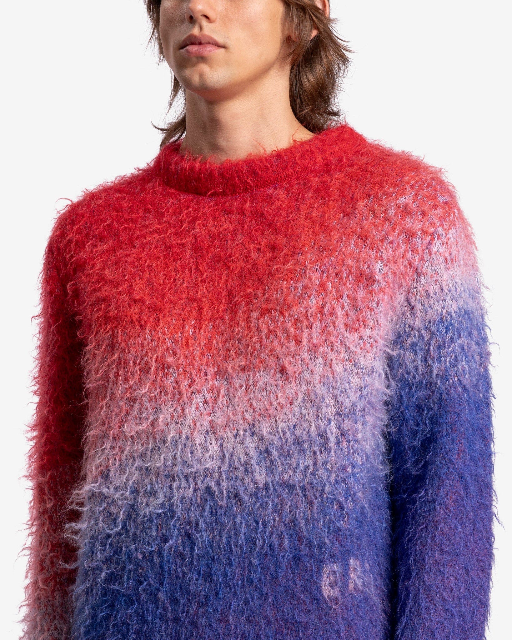 ERL Men's Sweater Degrade V-Neck Knit Sweater in Blue/Red/White