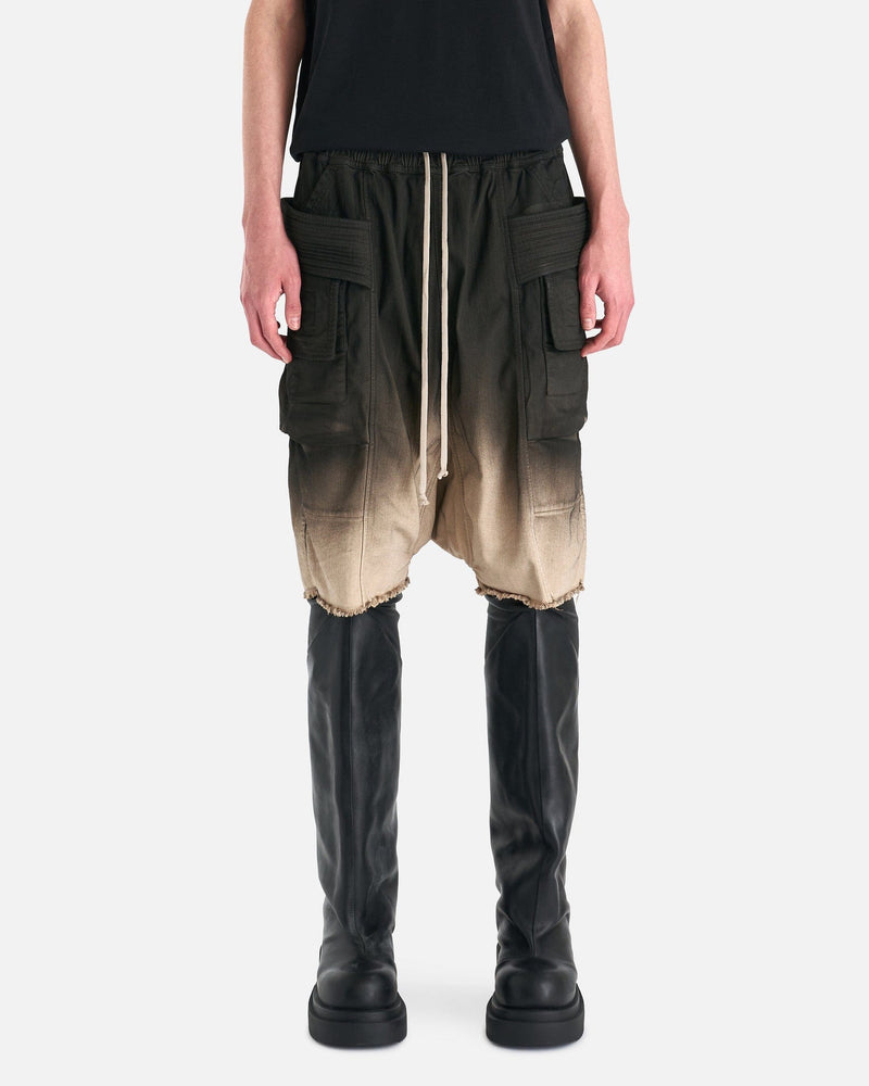 Rick Owens DRKSHDW Men's Shorts Denim Creatch Cargo Pods Short in Black Pearl Degrade