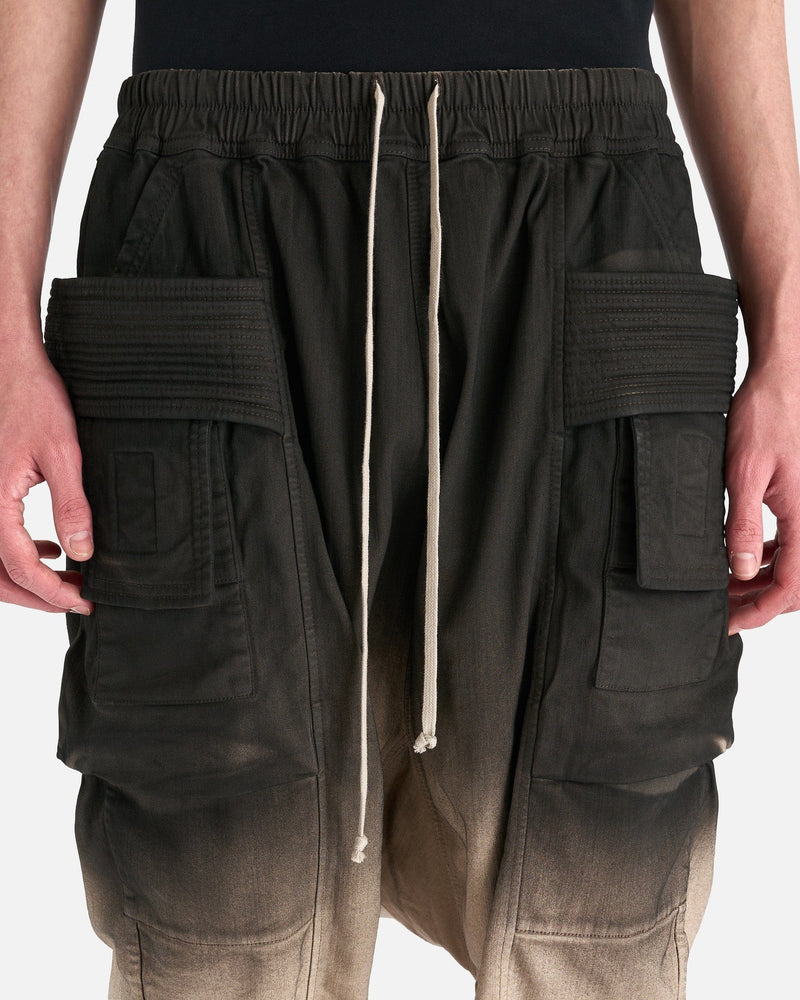 Rick Owens DRKSHDW Men's Shorts Denim Creatch Cargo Pods Short in Black Pearl Degrade