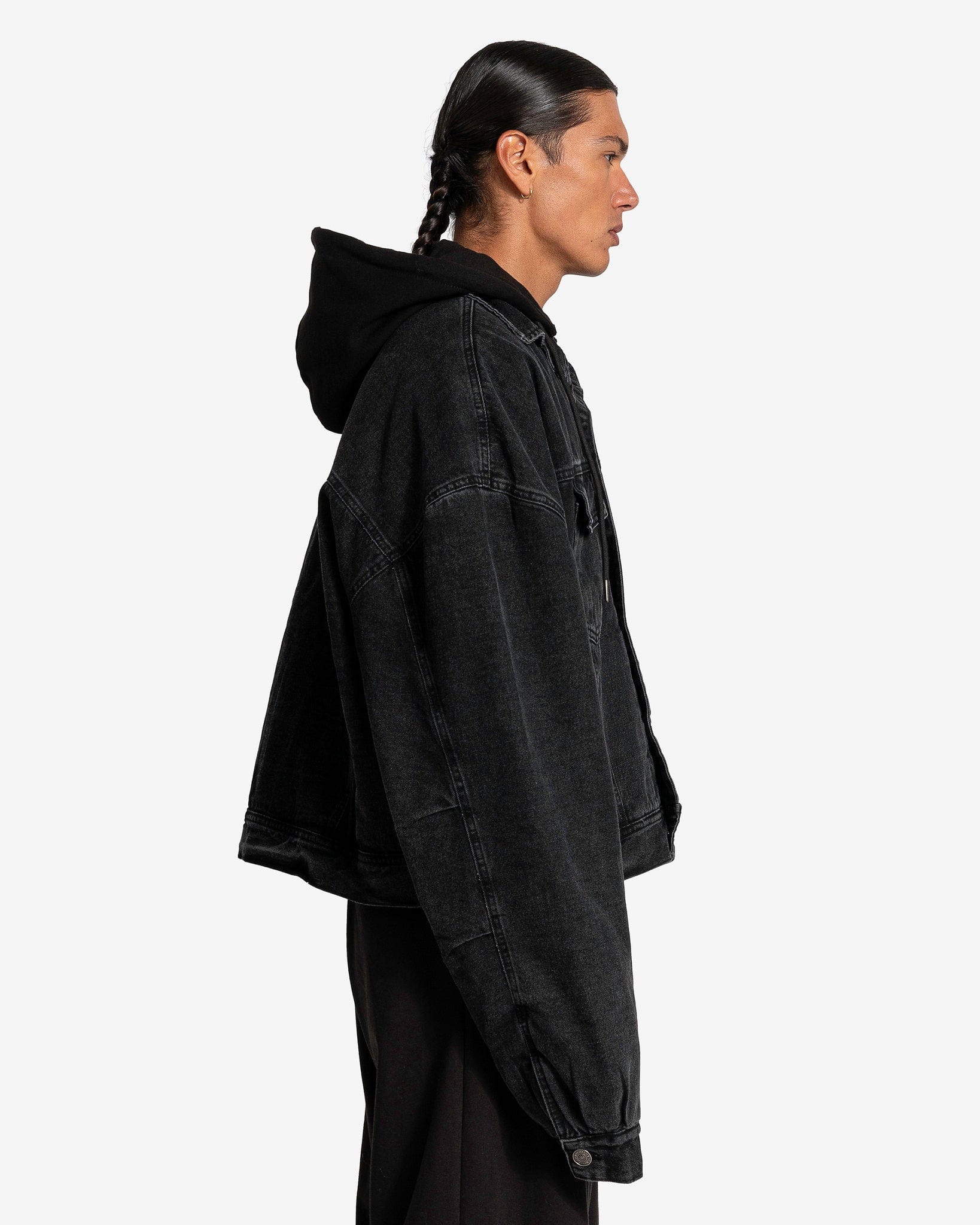 Willy Chavarria Men's Jackets Denim + French Terry Jacket in Washed Black