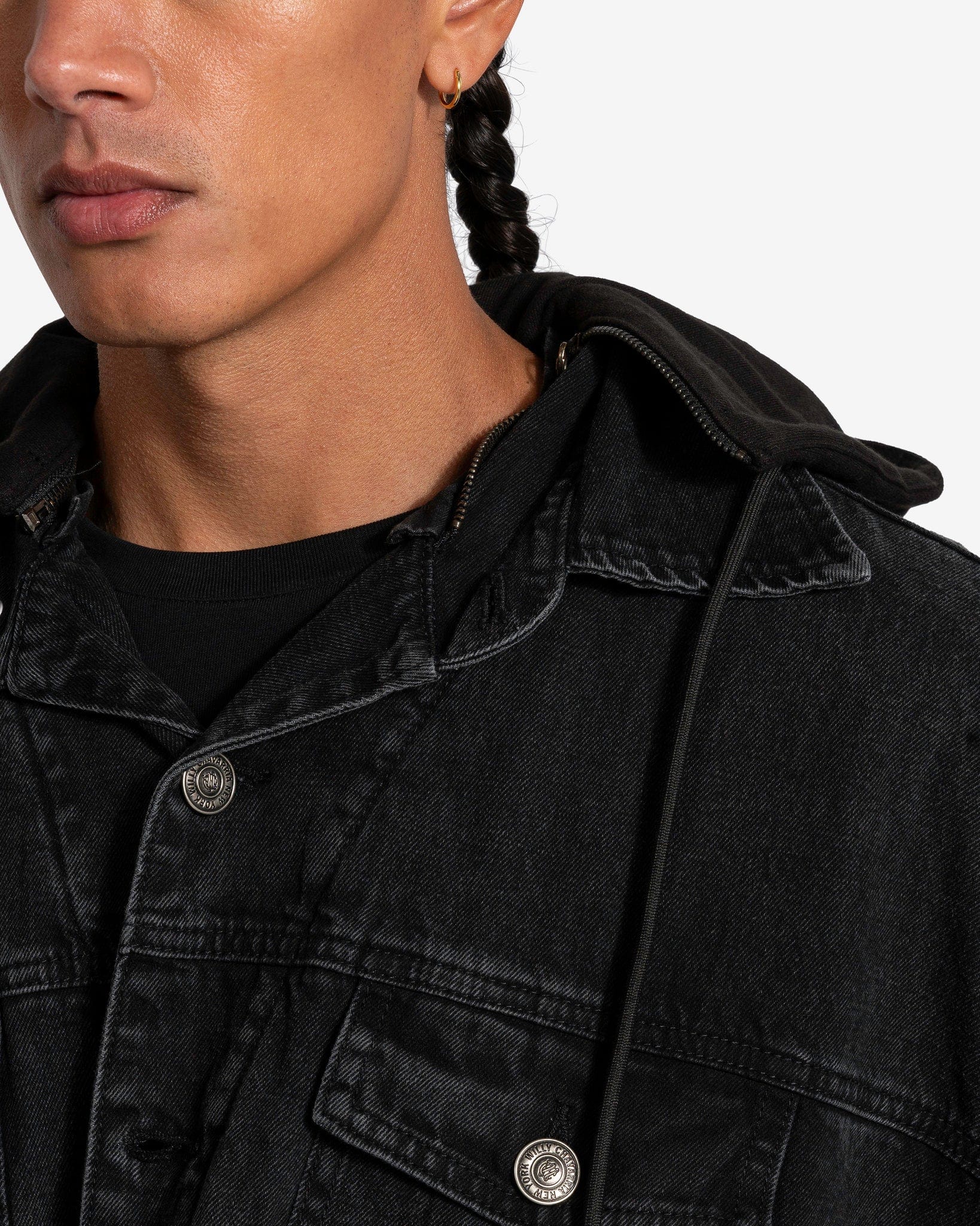 Willy Chavarria Men's Jackets Denim + French Terry Jacket in Washed Black