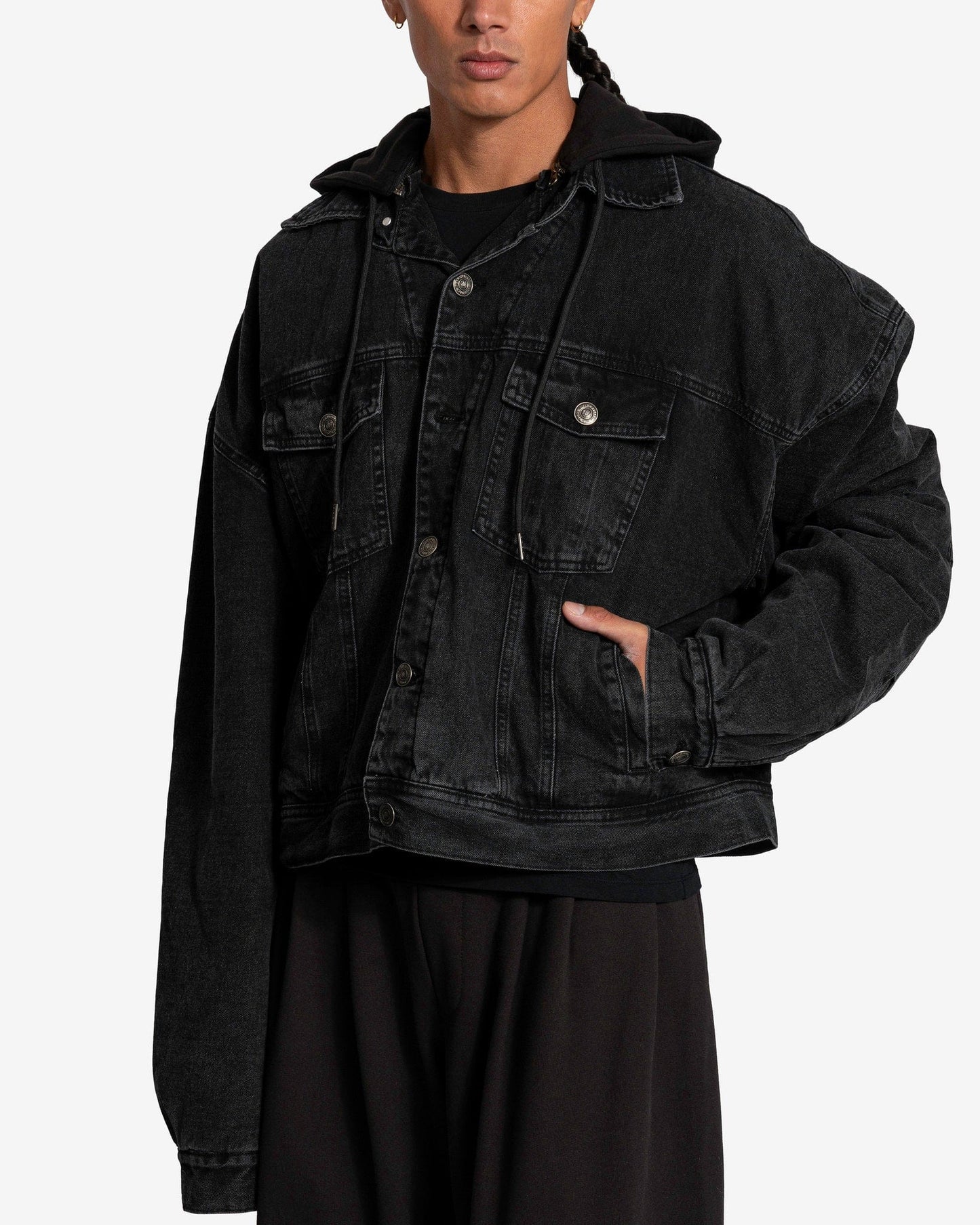 Willy Chavarria Men's Jackets Denim + French Terry Jacket in Washed Black