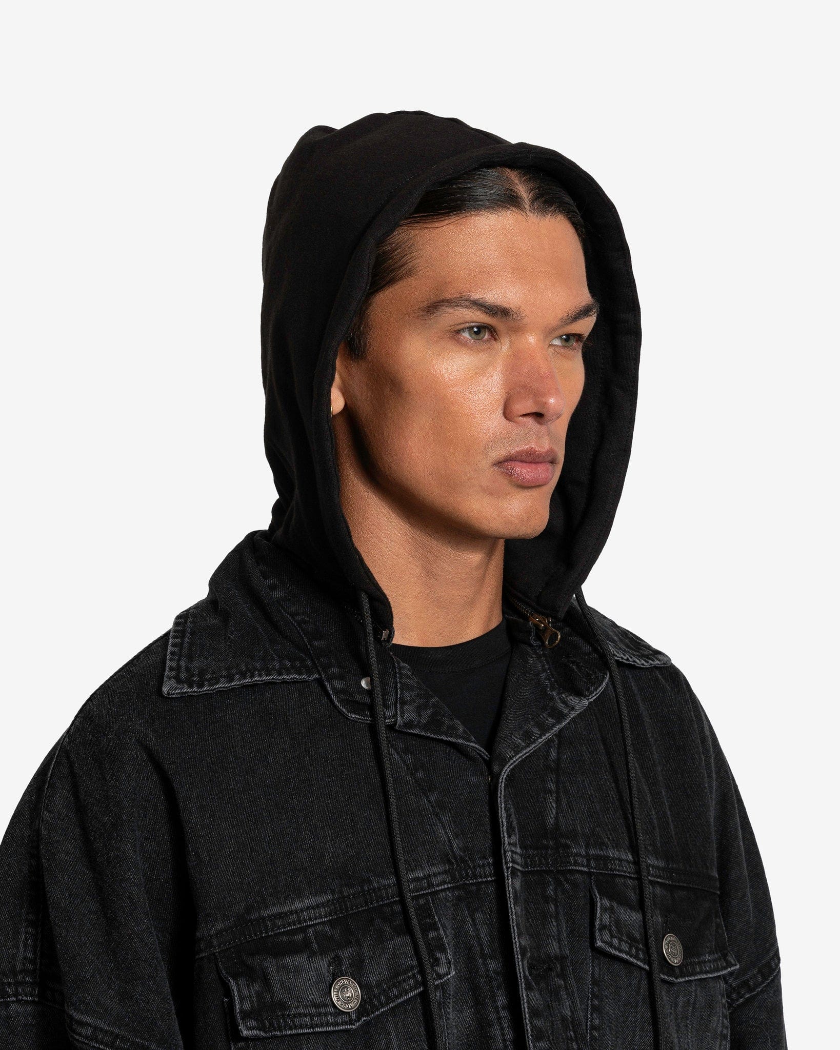 Willy Chavarria Men's Jackets Denim + French Terry Jacket in Washed Black