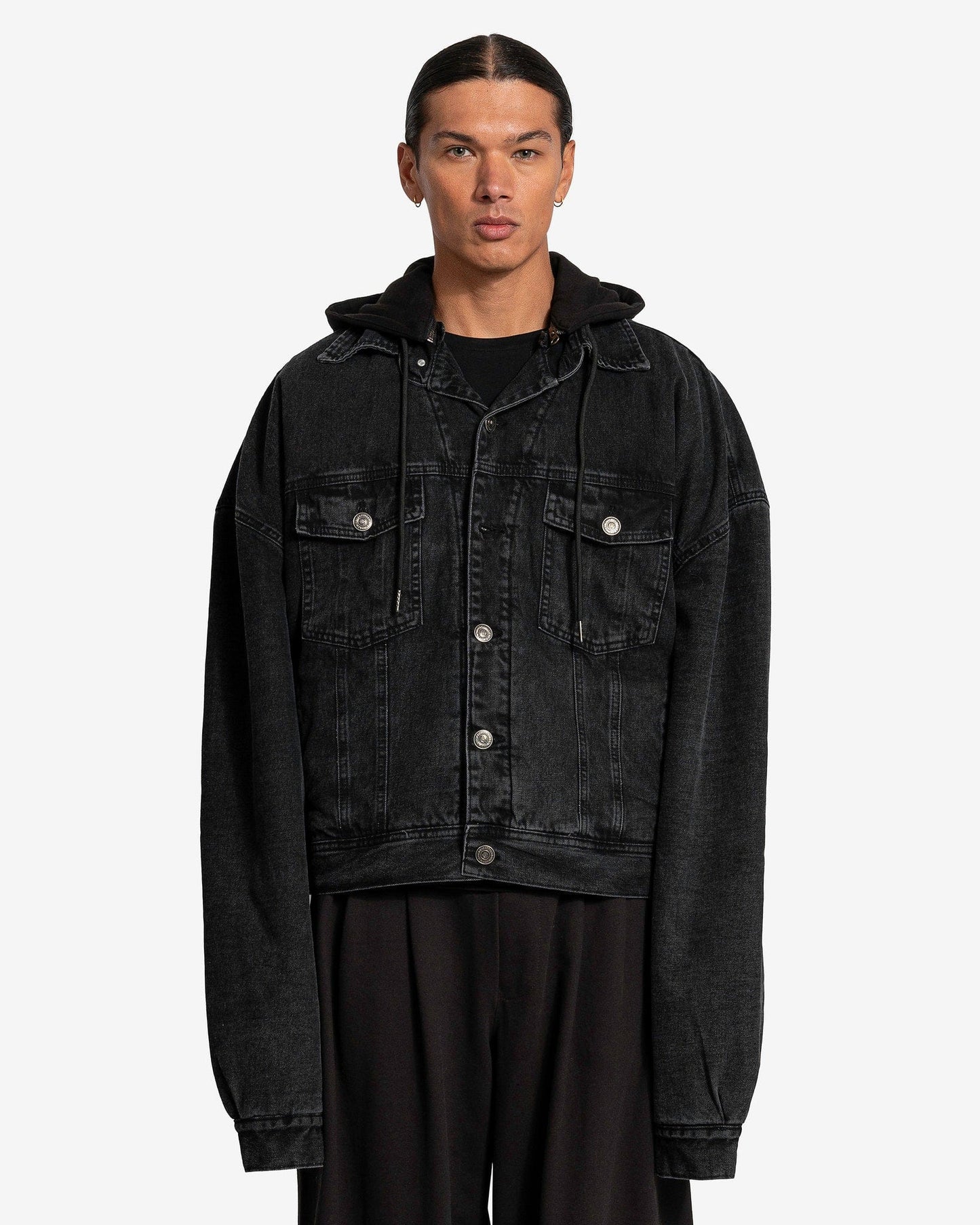 Willy Chavarria Men's Jackets Denim + French Terry Jacket in Washed Black