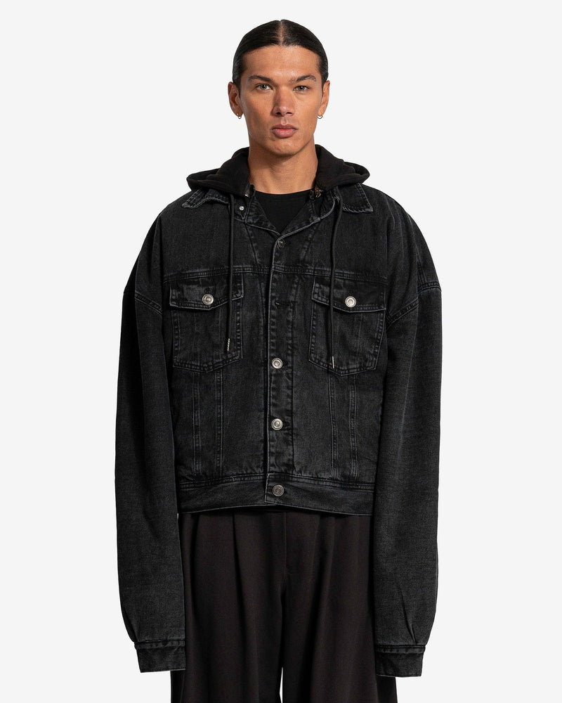 Willy Chavarria Men's Jackets Denim + French Terry Jacket in Washed Black