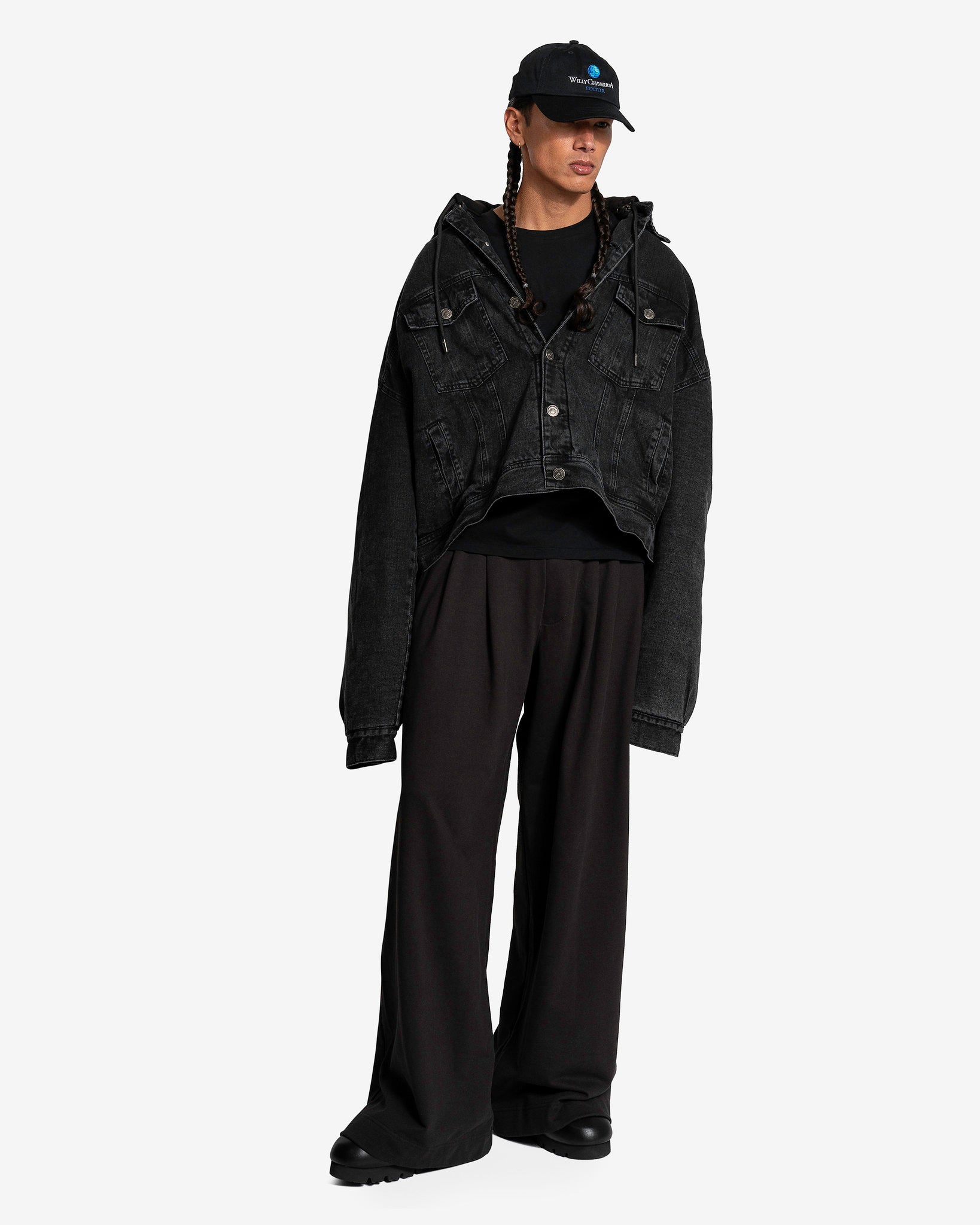 Willy Chavarria Men's Jackets Denim + French Terry Jacket in Washed Black