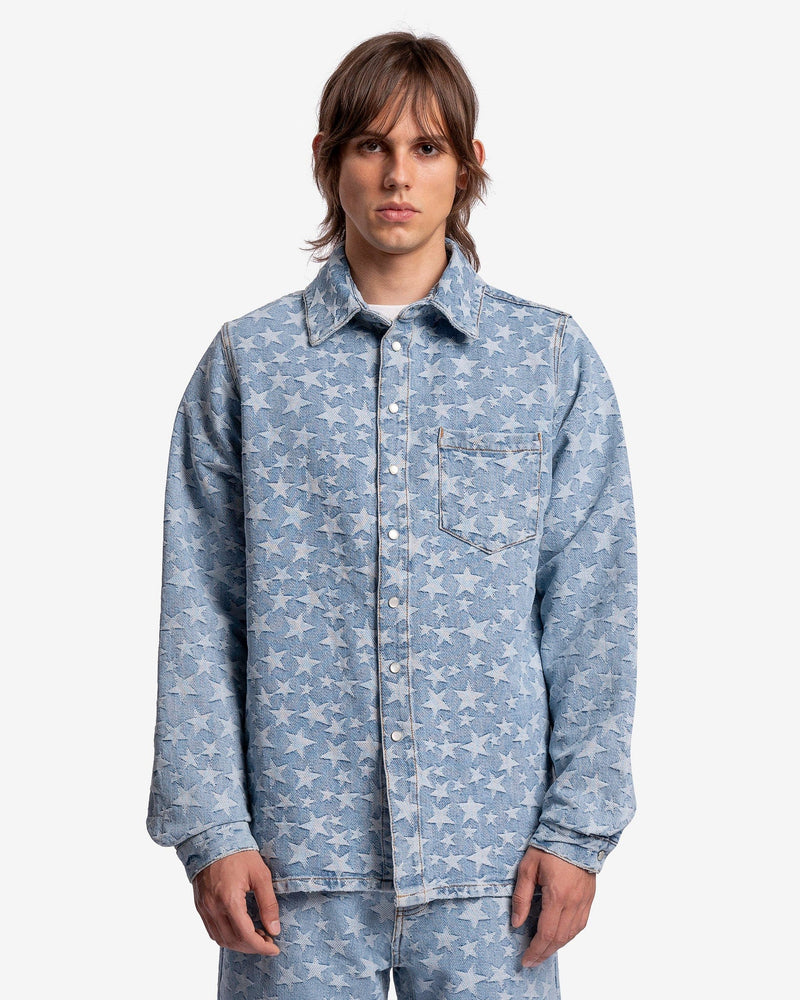ERL Men's Shirts Denim Jacquard Woven Overshirt in Light Blue