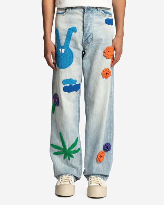 Nahmias Men's Jeans Denim Knit Patchwork Jeans in Light Wash