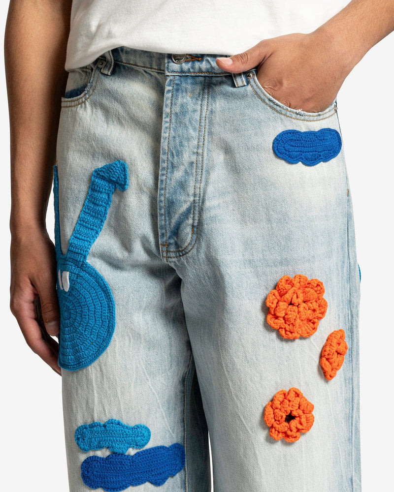 Nahmias Men's Jeans Denim Knit Patchwork Jeans in Light Wash