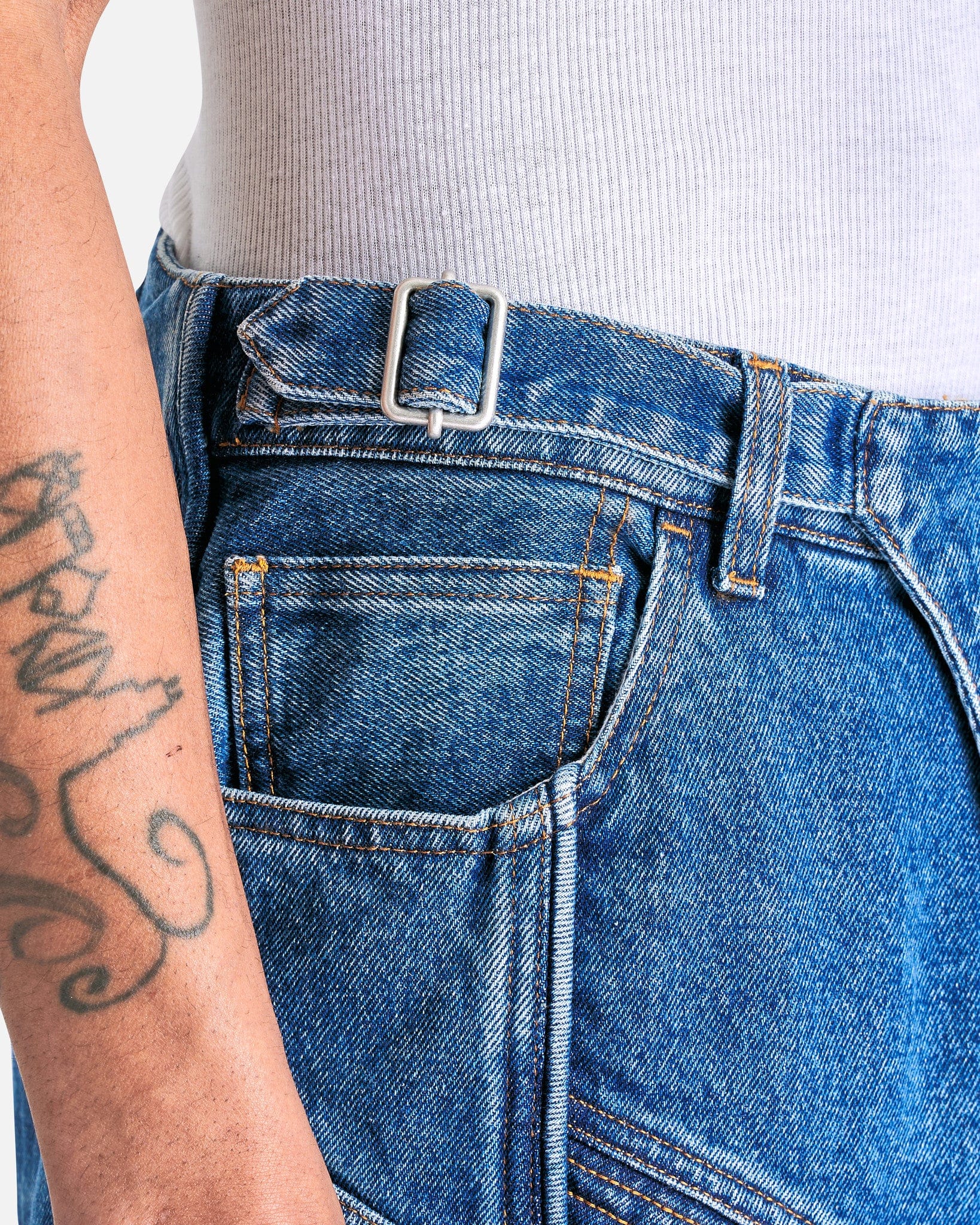Acne Studios Men's Jeans Denim Paneled Trousers in Mid Blue